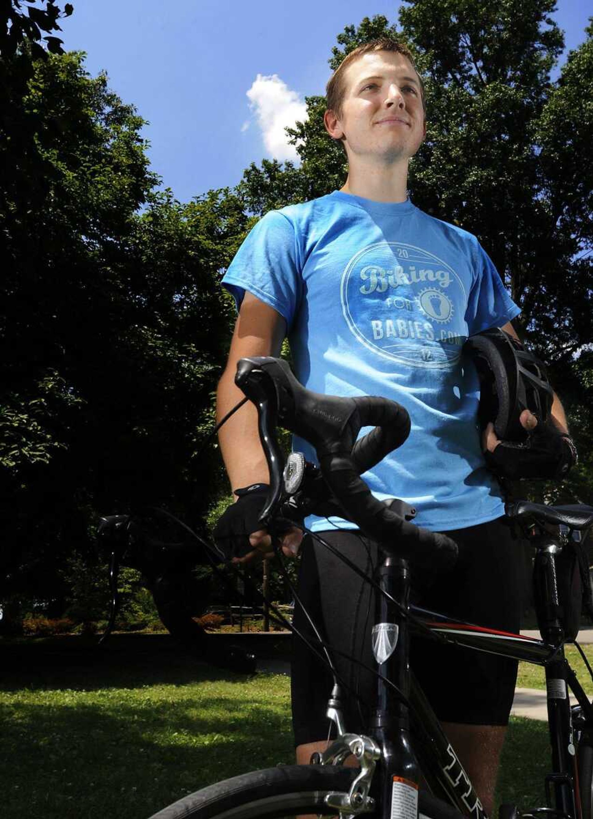 Southeast Missouri State student Cory Ross is one of nine cyclists riding from New Orleans to Chicago as part of Biking for Babies, which hopes to raise $40,000 for eight pro-life organizations in the Midwest. (ADAM VOGLER)