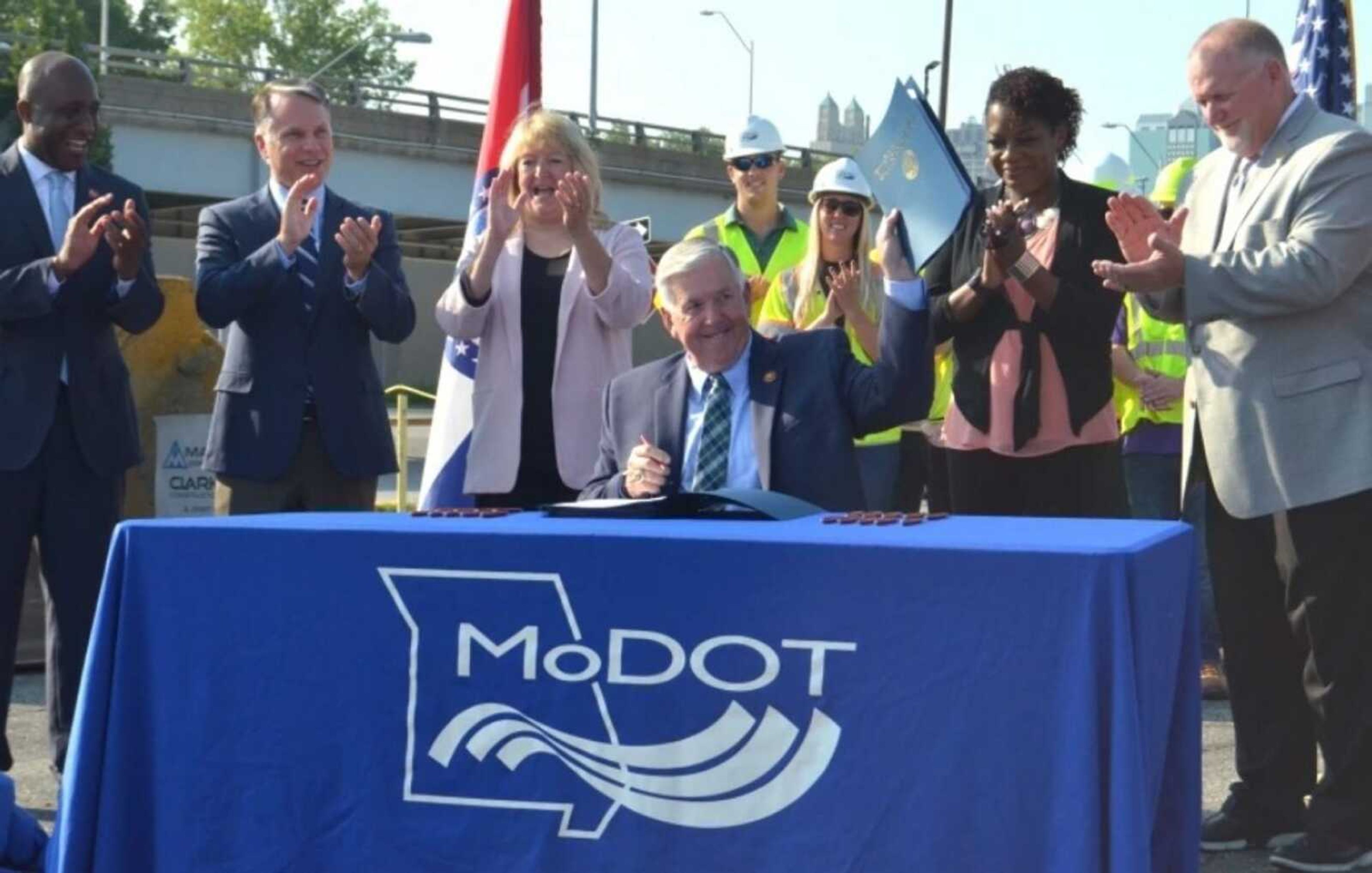 Gov. Mike Parson signs into law Senate Bill 262 on July 13, 2021, a multiyear graduated increase in the state motor fuels tax approved by the Missouri Legislature. The latest increase of 2.5 cents per gallon went into effect Saturday, July 1.