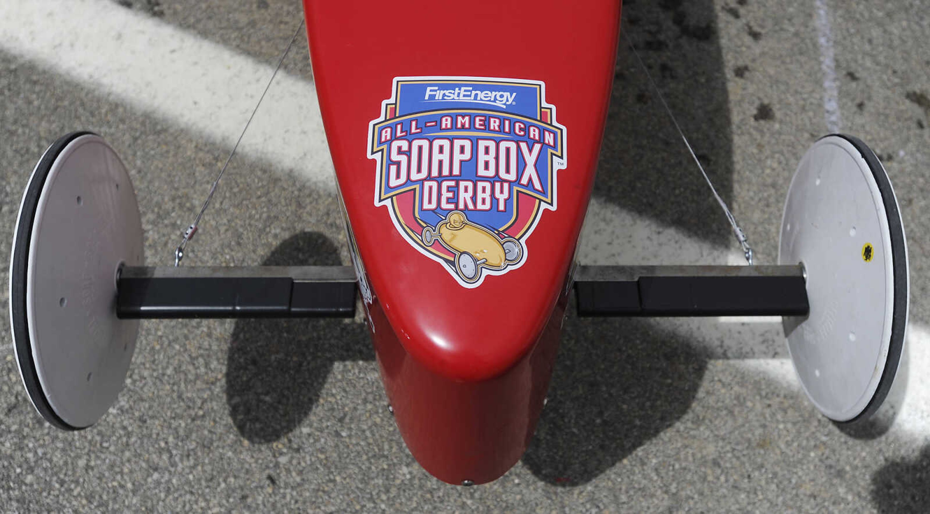 The nose of  one of the cars used in the 2013 Soap Box Derby Saturday, May 4, at Blanchard Elementary School, 1829 N. Sprigg St., in Cape Girardeau. Racers ranging in age from 7 to 17 competed in two divisions at the event which is a fundraiser for the Cape Girardeau Rotary Club. The winners in each division will go on to compete in the All-American Soap Box Derby held in Akron, Ohio in July.