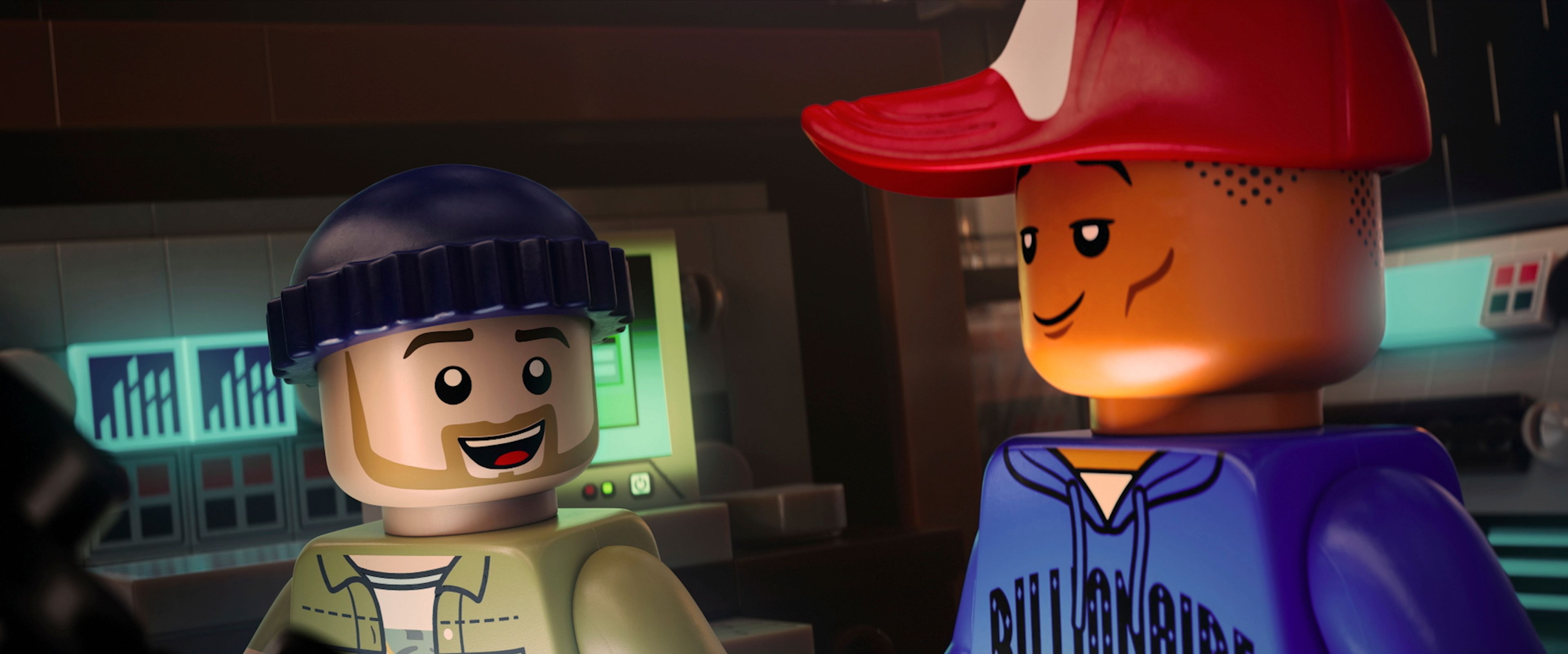 This image released by Focus Features shows lego characters voiced by Justin Timberlake, left, and Pharrell Williams in a scene from "Piece By Piece." (Focus Features via AP)