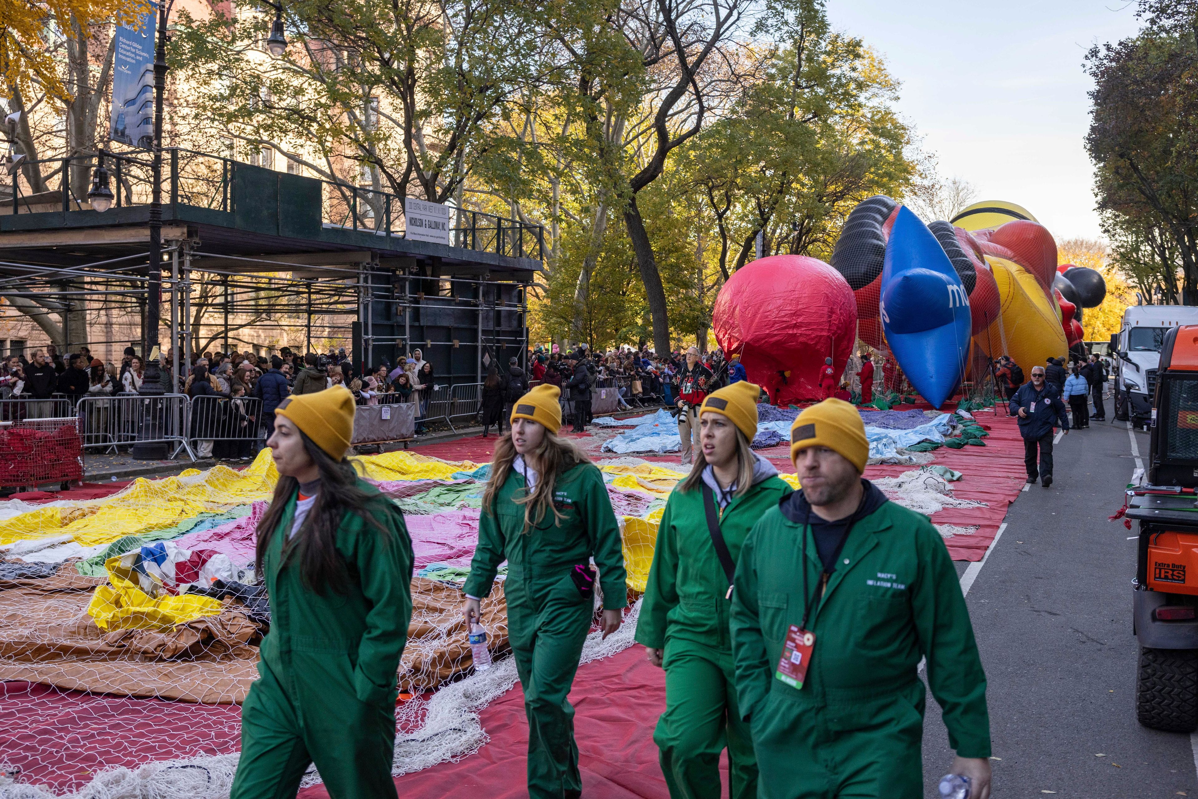 Floats are inflated in preparation for the Macy's Thanksgiving Day Parade, Wednesday, Nov. 27, 2024, in New York. (AP Photo/Yuki Iwamura)