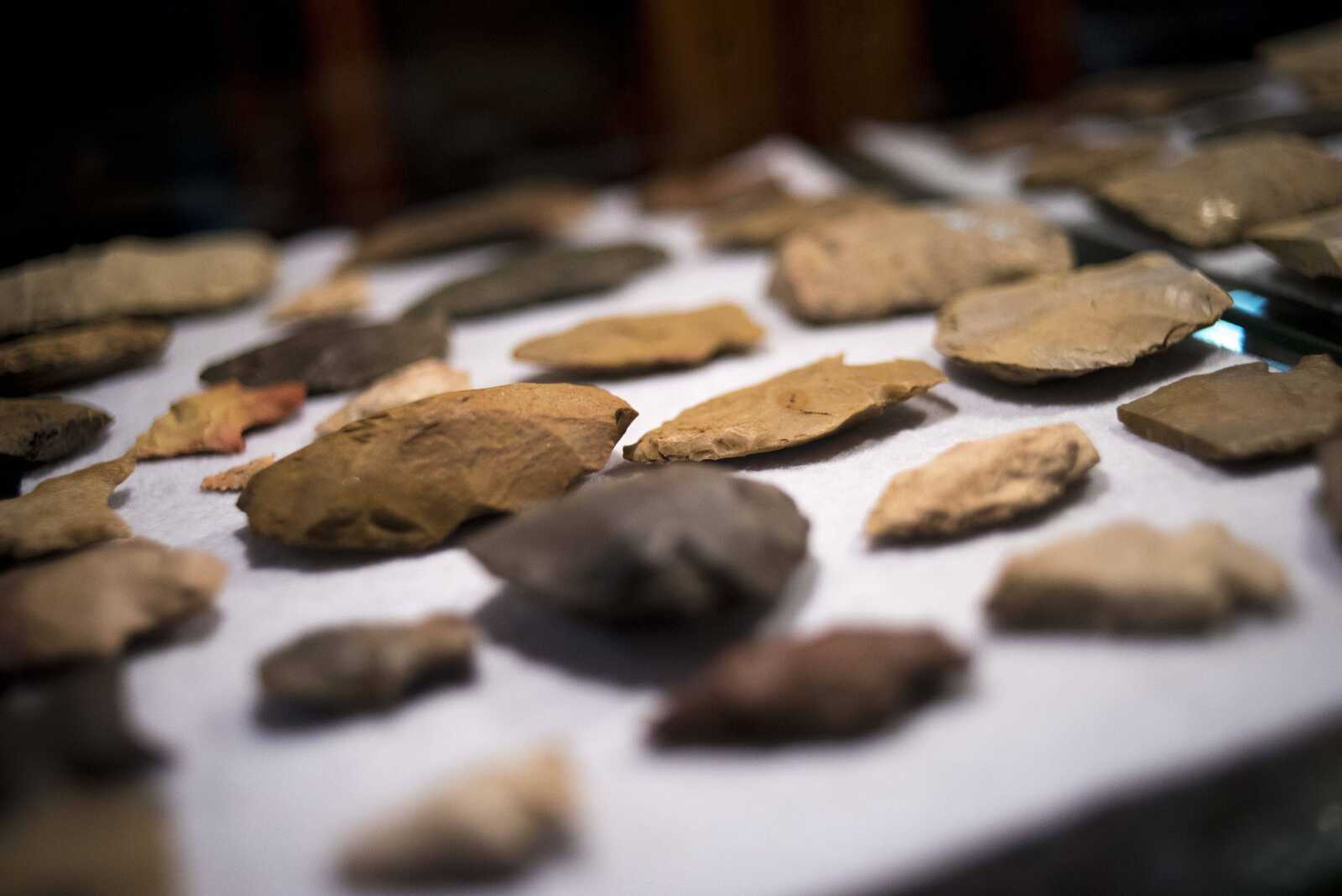 A variety of arrowheads are seen part of Emmett "Butch" Bounds' collection Thursday, Nov. 16, in Cape Girardeau.