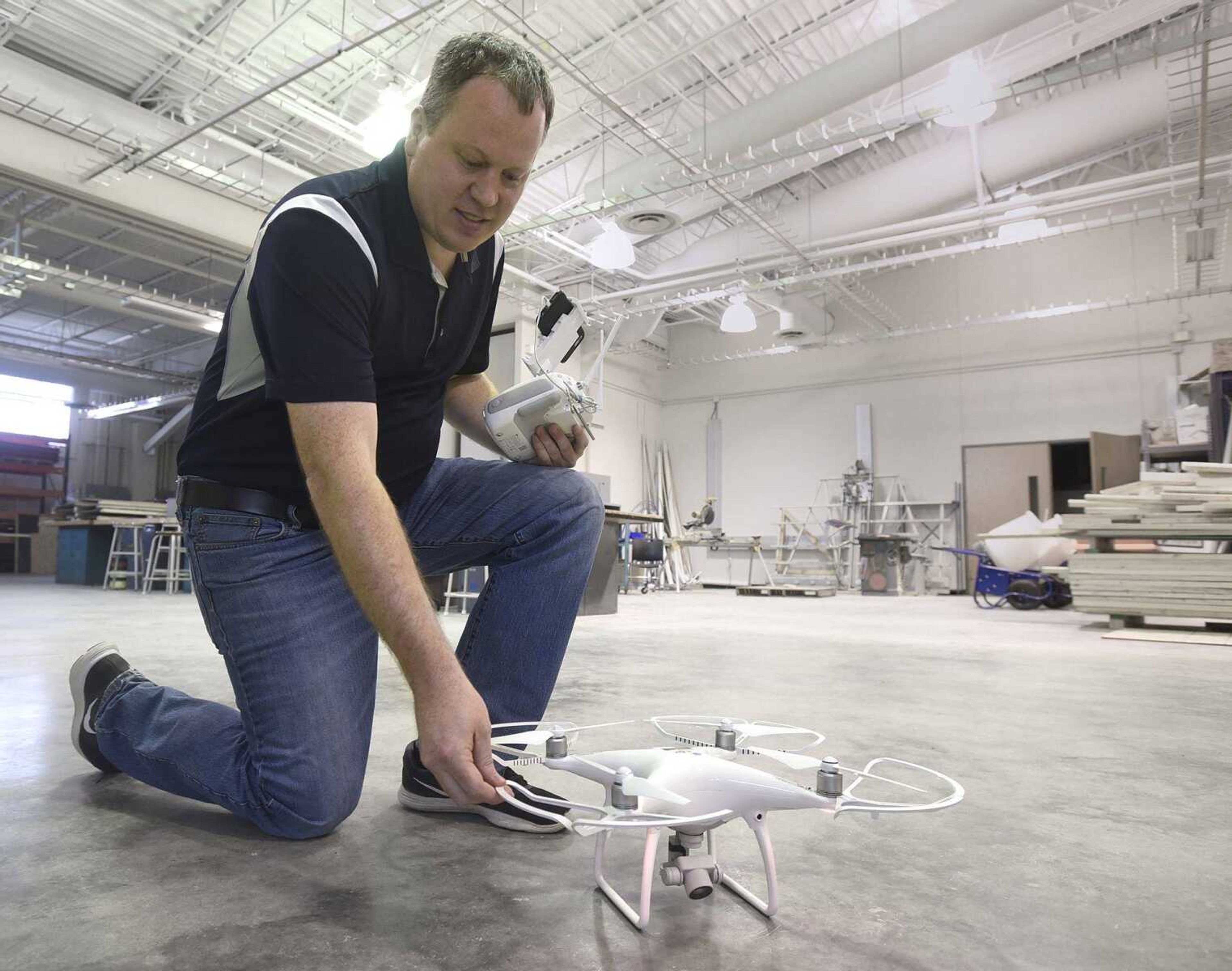 Brad Deken prepares to fly a drone Thursday at Southeast Missouri State University.