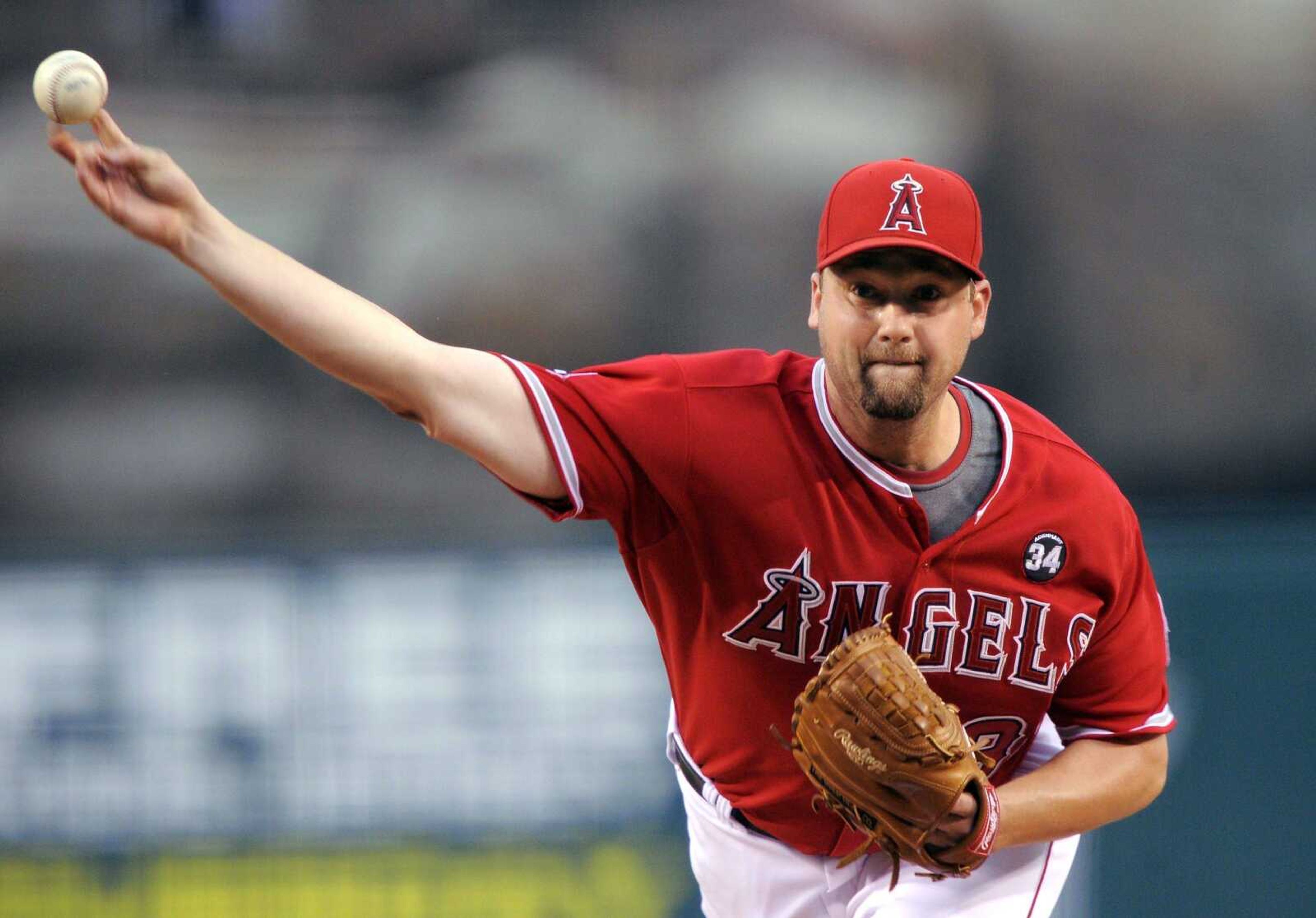 Angels starting pitcher Matt Palmer delivers a pitch against the Padres earlier this season. Palmer, a Caruthersville native, pitched for the Plaza Tire Capahas in 1998 and 1999. (MARK TERRILL ~ Associated Press)