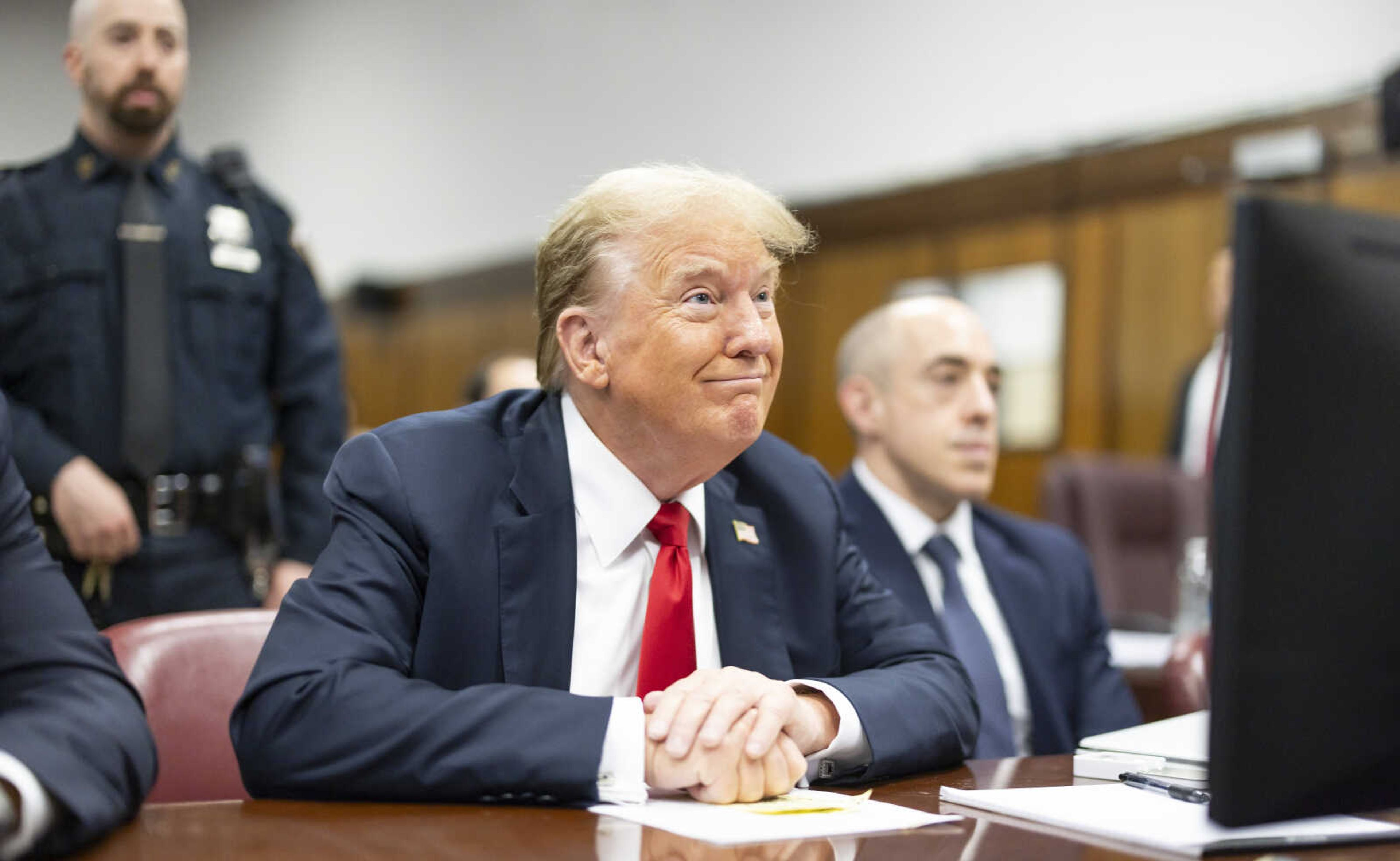 Former President Donald Trump sits in Manhattan Criminal Court, Tuesday, May 28, 2024, in New York. 