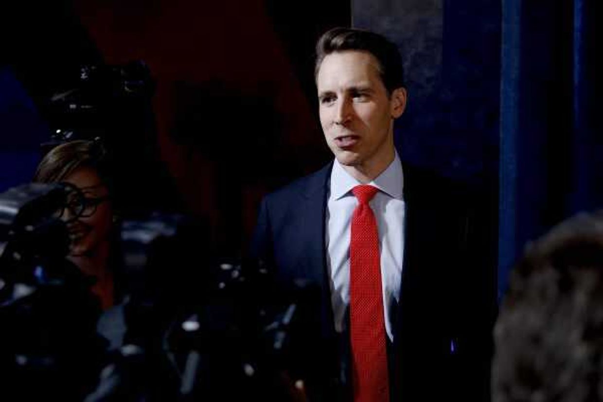 Missouri's junior U.S. Sen. Josh Hawley talks to the media after a 2018 debate against then-Democratic incumbent Sen. Claire McCaskill in Kansas City, Mo., Oct. 25, 2018.