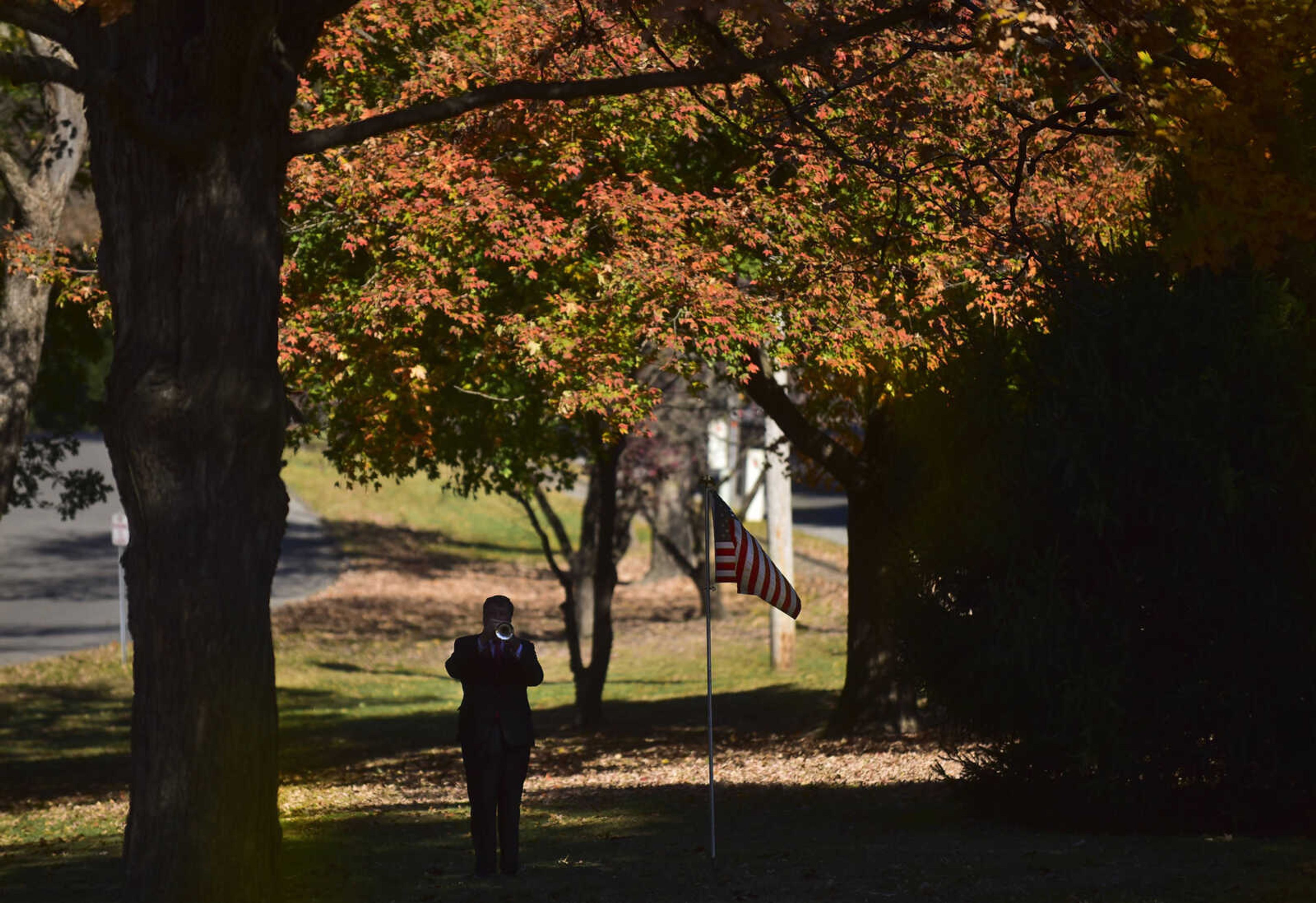 ANDREW J. WHITAKER ~ awhitaker@semissourian.com
Narvol Randol plays Taps on his trumpet during the Veterans Day ceremony Friday, Nov. 11, 2016 at Capaha Park in Cape Girardeau.