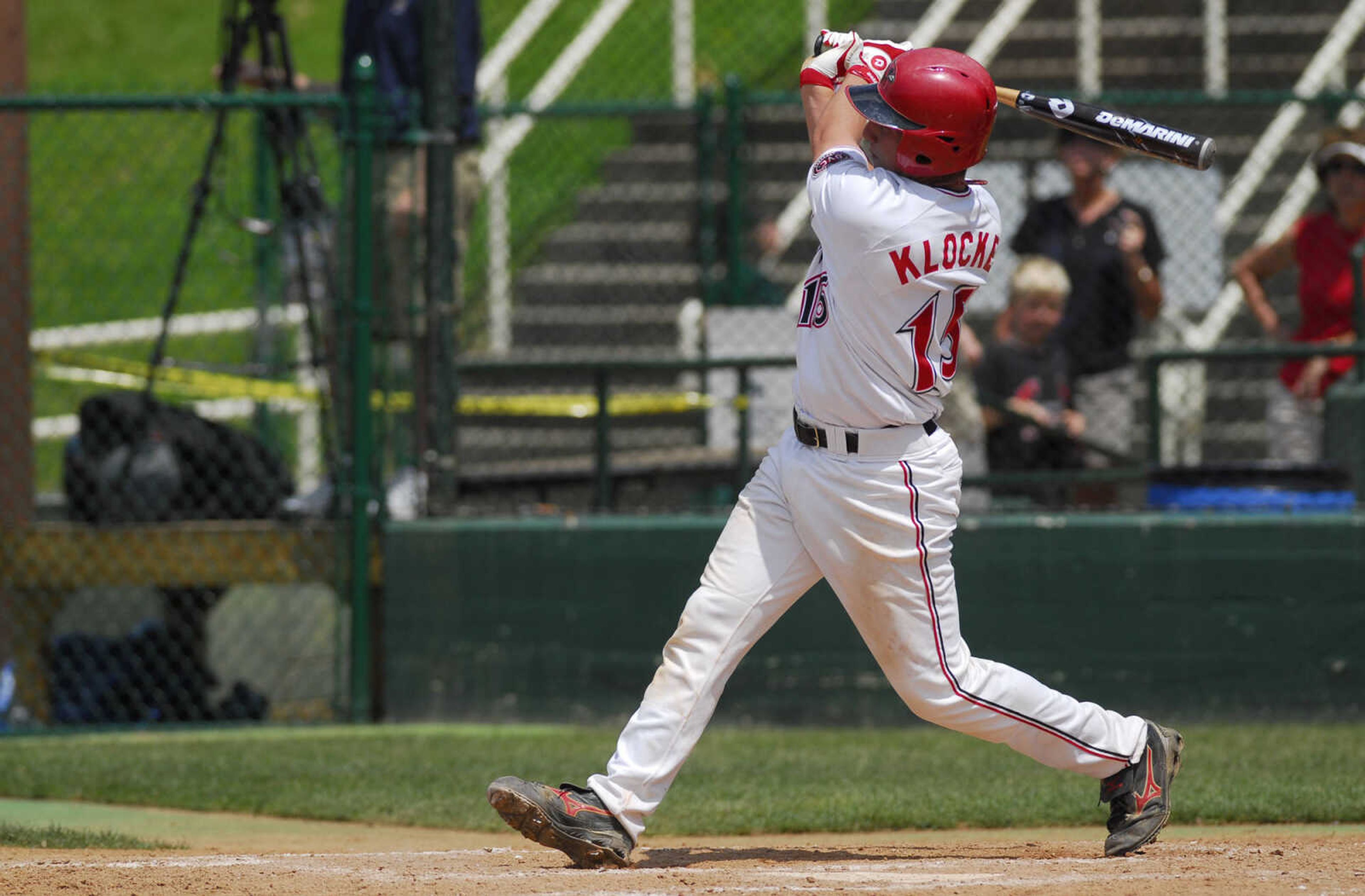 KIT DOYLE ~ kdoyle@semissourian.com
Jim Klocke clocks a homer over the right field fence Friday, May 15, 2009, at Capaha Field.