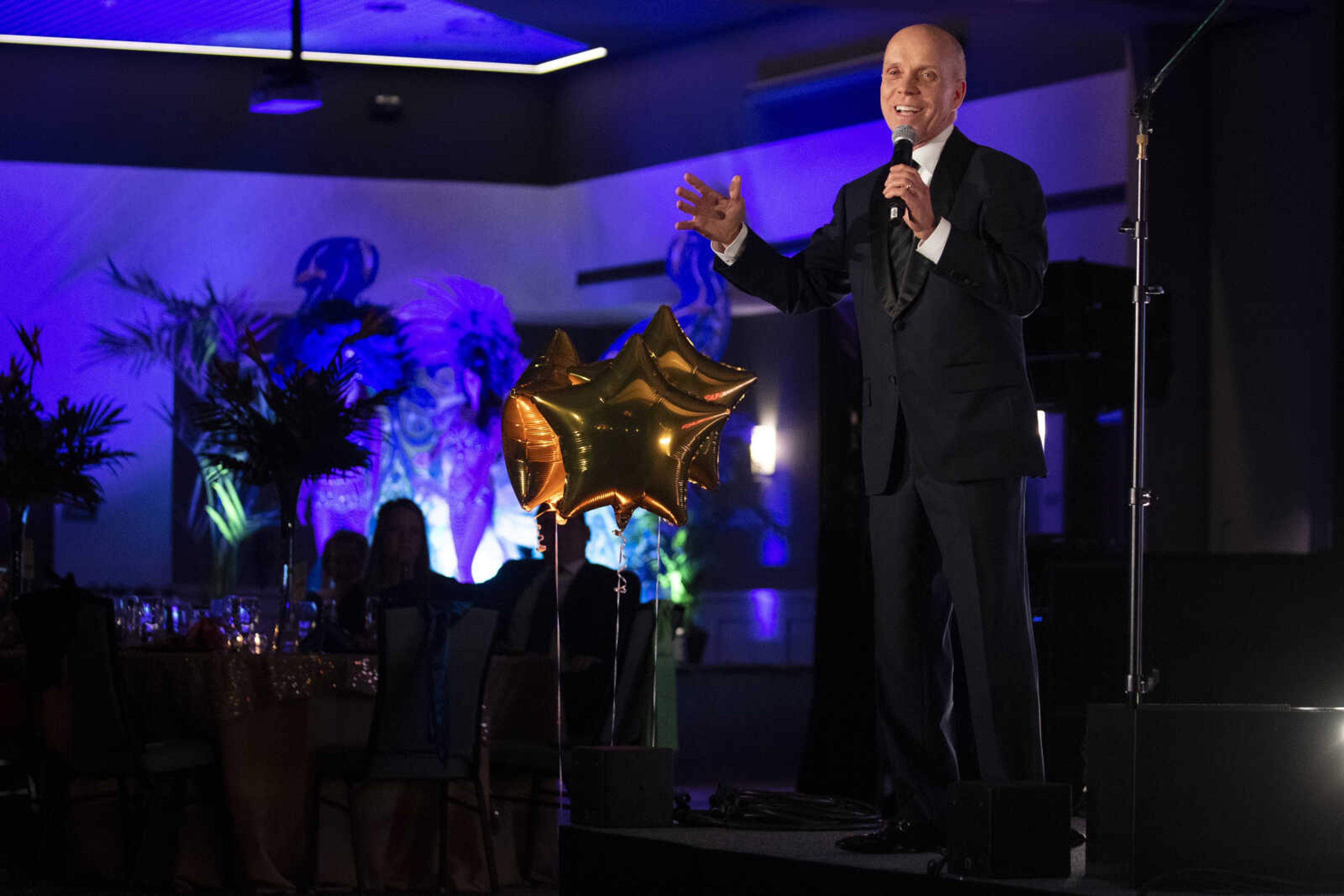 Scott Hamilton, figure skater and Olympic gold medalist, speaks to the crowd during the 2019 Journey Gala at the Drury Plaza Hotel Conference Center on Saturday, Jan. 19, 2019, in Cape Girardeau. The gala benefits cancer patients at Southeast Cancer Center.