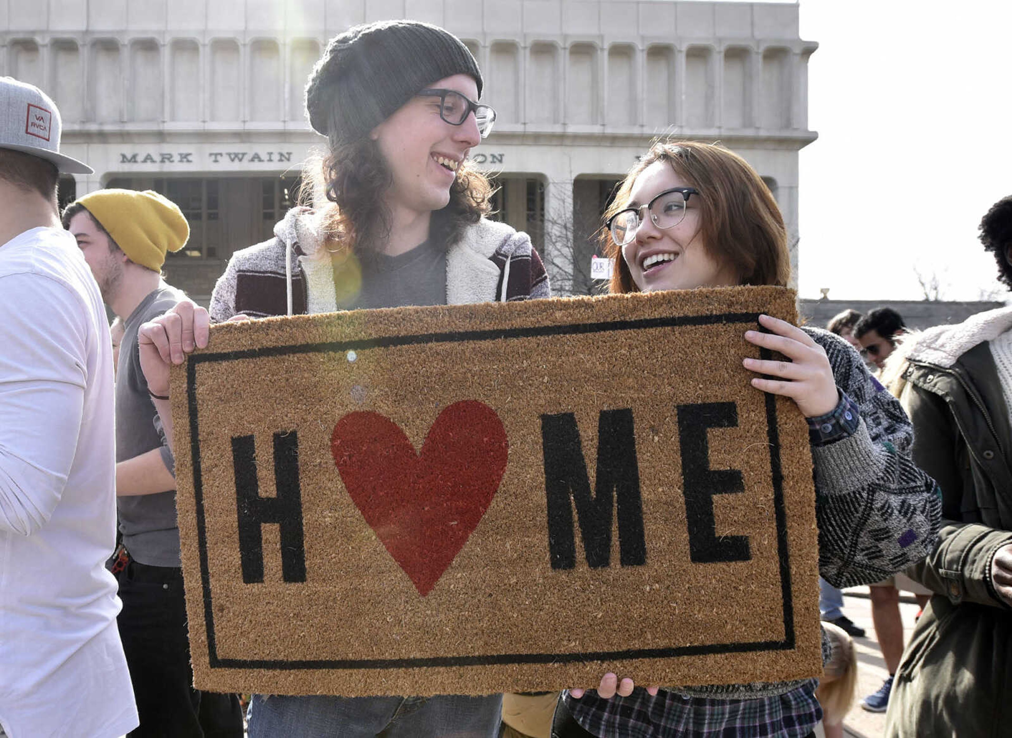 LAURA SIMON ~ lsimon@semissourian.com

Around 60 Southeast Missouri State University students gather together during a human rights protest on Wednesday, Feb. 1, 2017, outside Kent Library in Cape Girardeau.