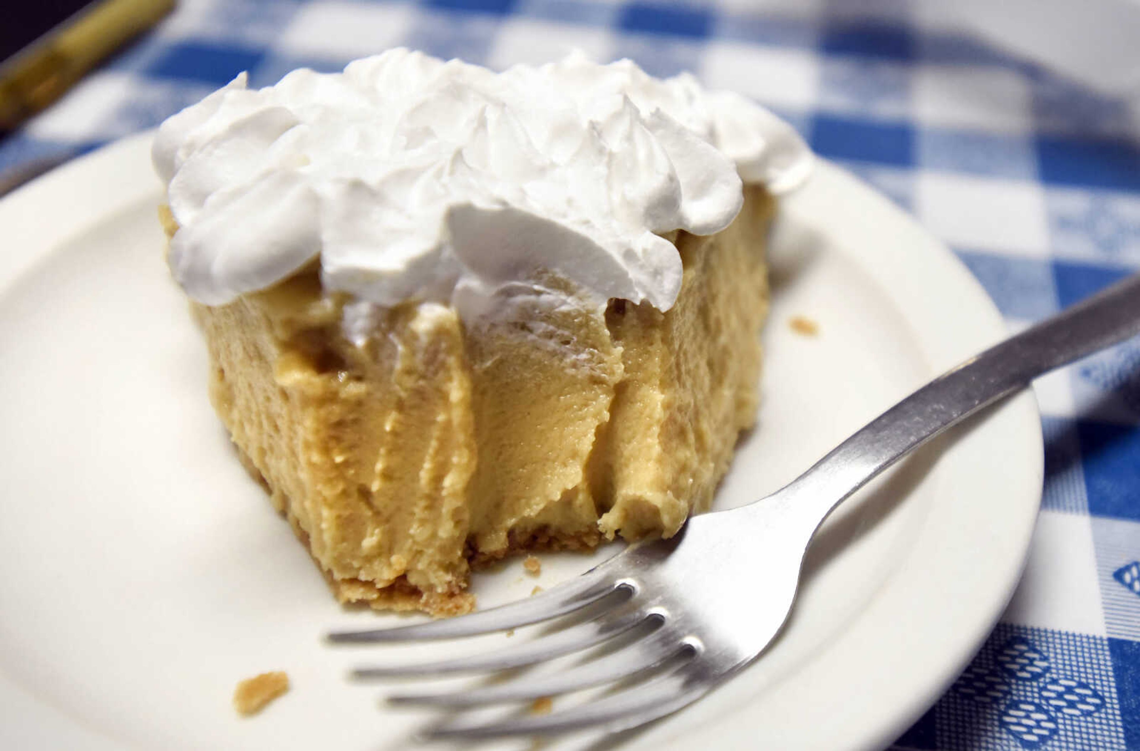 A slice of homemade peanut butter pie at Bonnie's Moo Cow Cafe in Patton, Missouri.