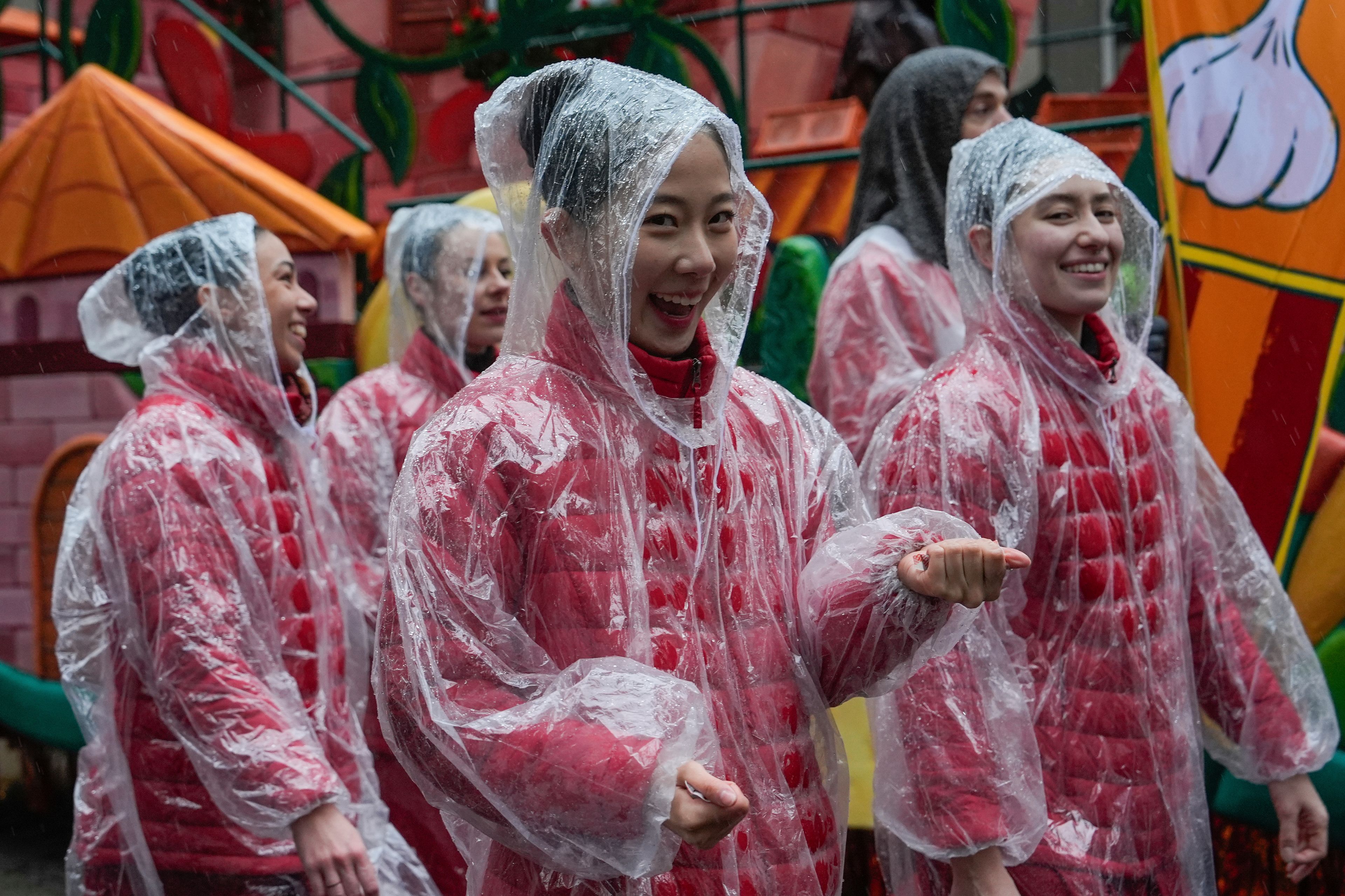 Performers walk down Sixth Avenue during the Macy's Thanksgiving Day Parade, Thursday, Nov. 28, 2024, in New York. (AP Photo/Julia Demaree Nikhinson)