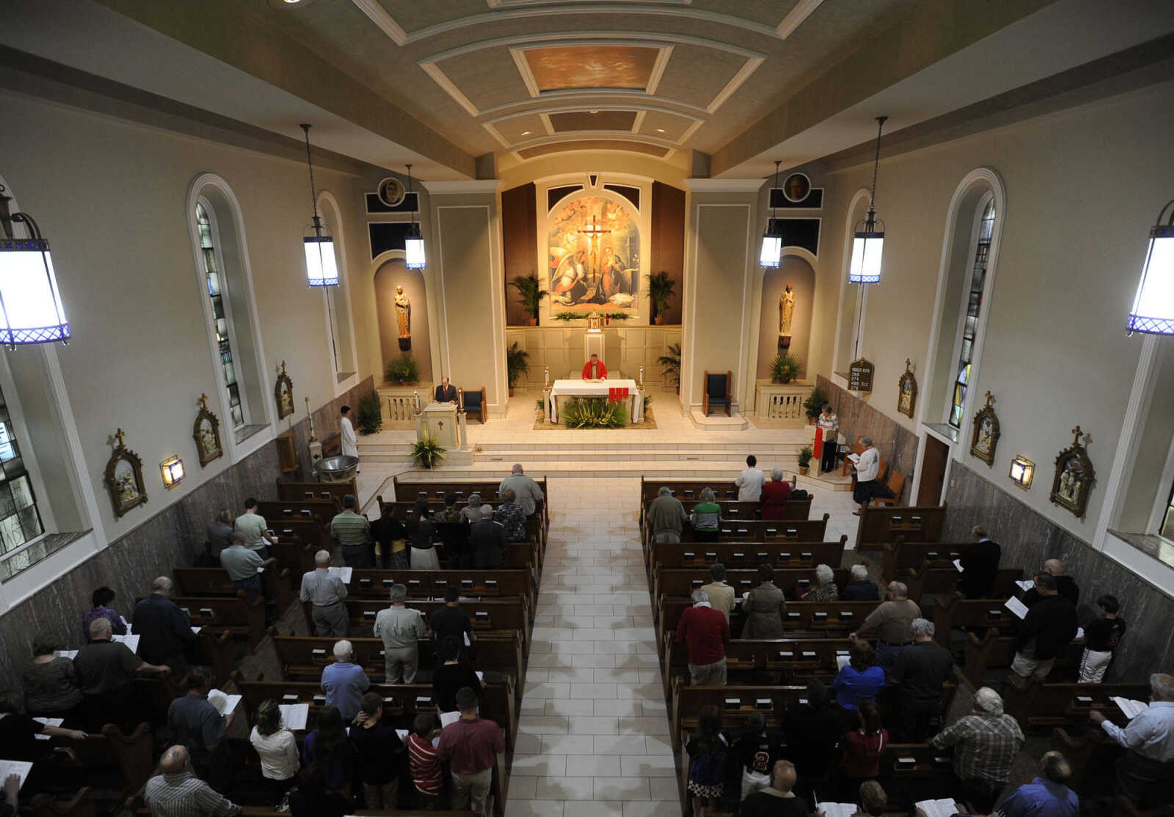 The first Mass is celebrated since renovation of St. Mary Cathedral on Sunday, April 13, 2014 in Cape Girardeau.