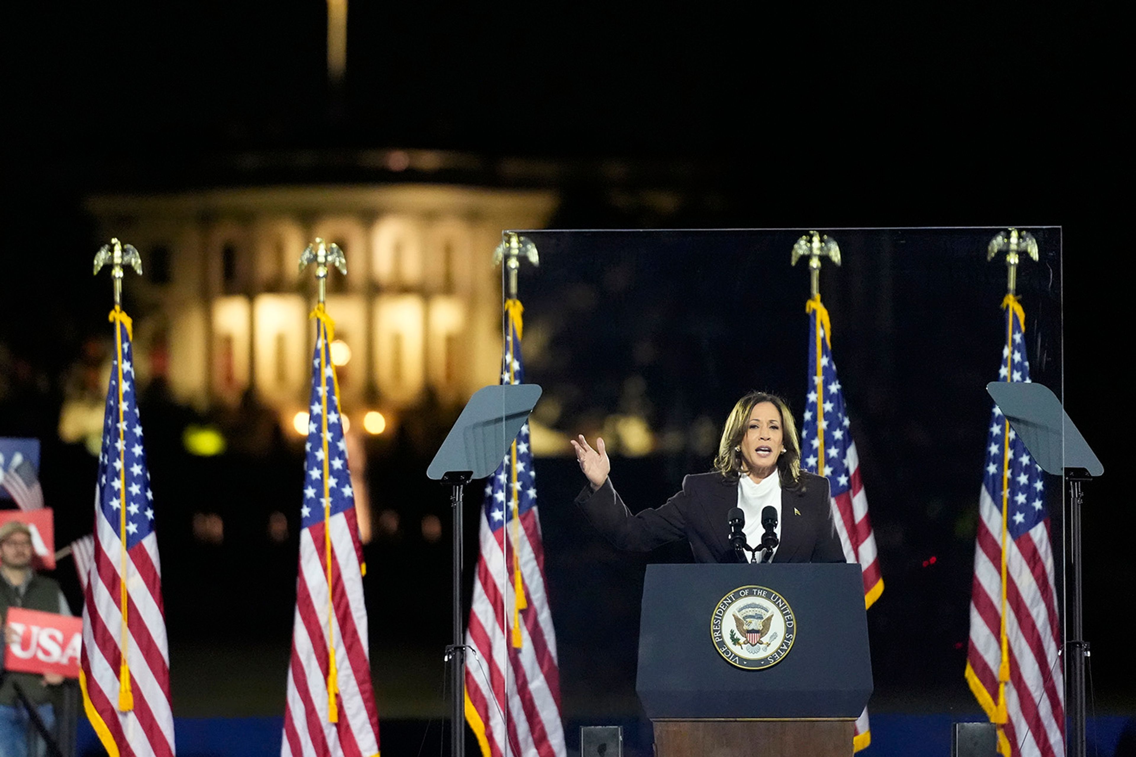 Democratic presidential nominee Vice President Kamala Harris delivers remarks during a campaign event at the Ellipse near the White House in Washington, Tuesday, Oct. 29, 2024. 