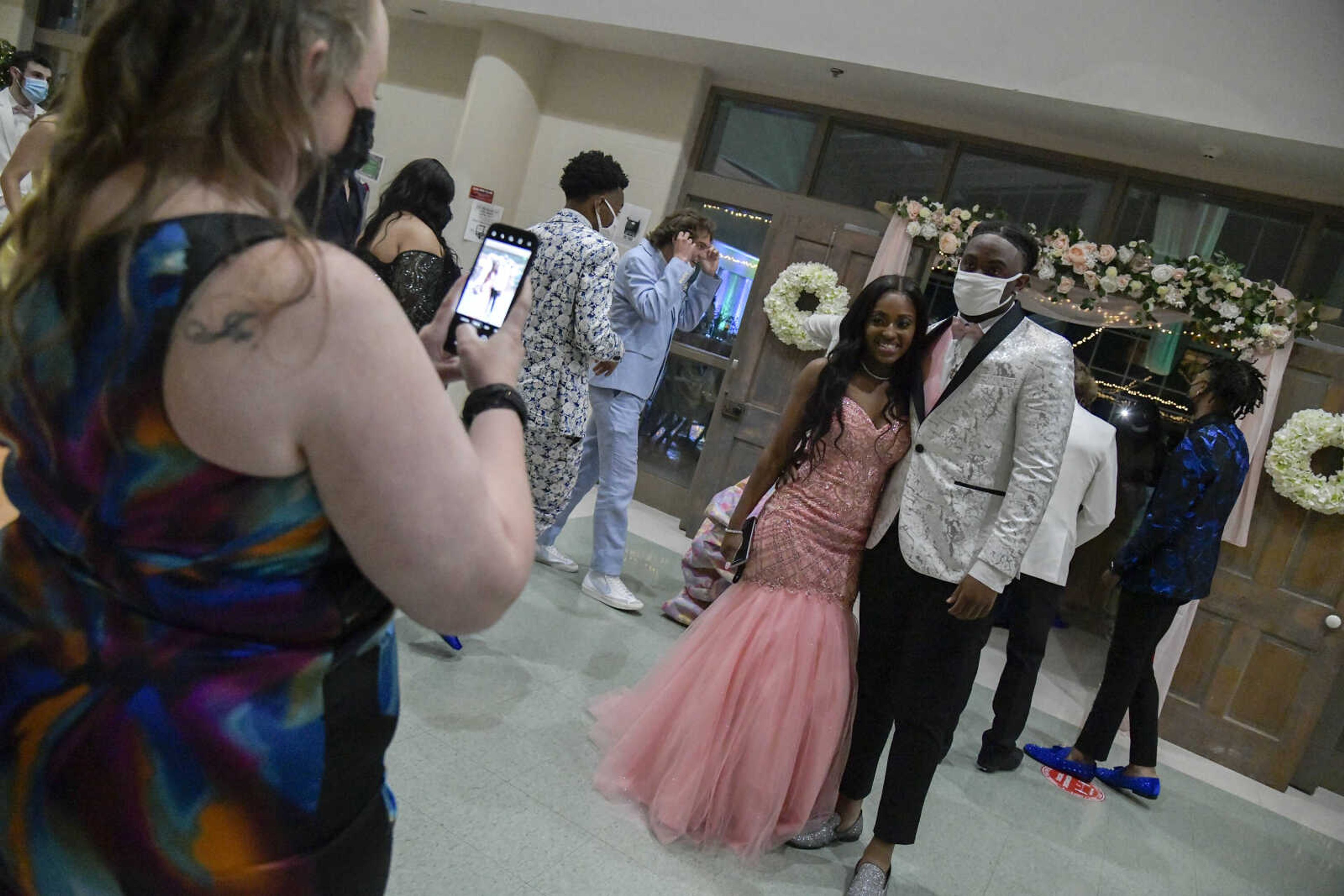 Samia Johnson and Anthony Mackins pose for a photo before entering the prom at Cape Central High School in Cape Girardeau on Saturday, May 8, 2021.