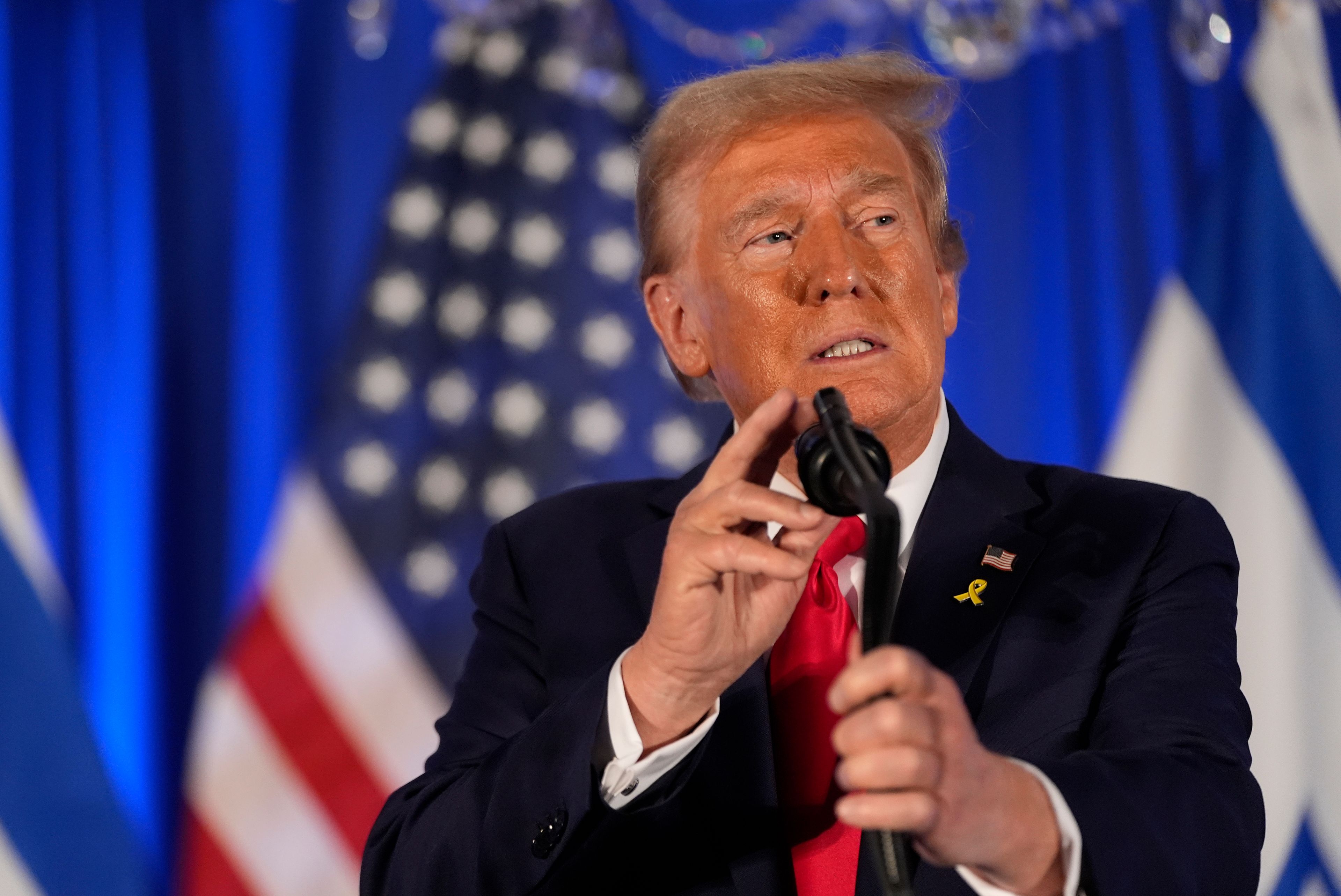 Republican presidential nominee former President Donald Trump speaks at an event marking one year since the Oct. 7 Hamas attack on Israel, Monday, Oct. 7, 2024, in Miami. (AP Photo/Alex Brandon)