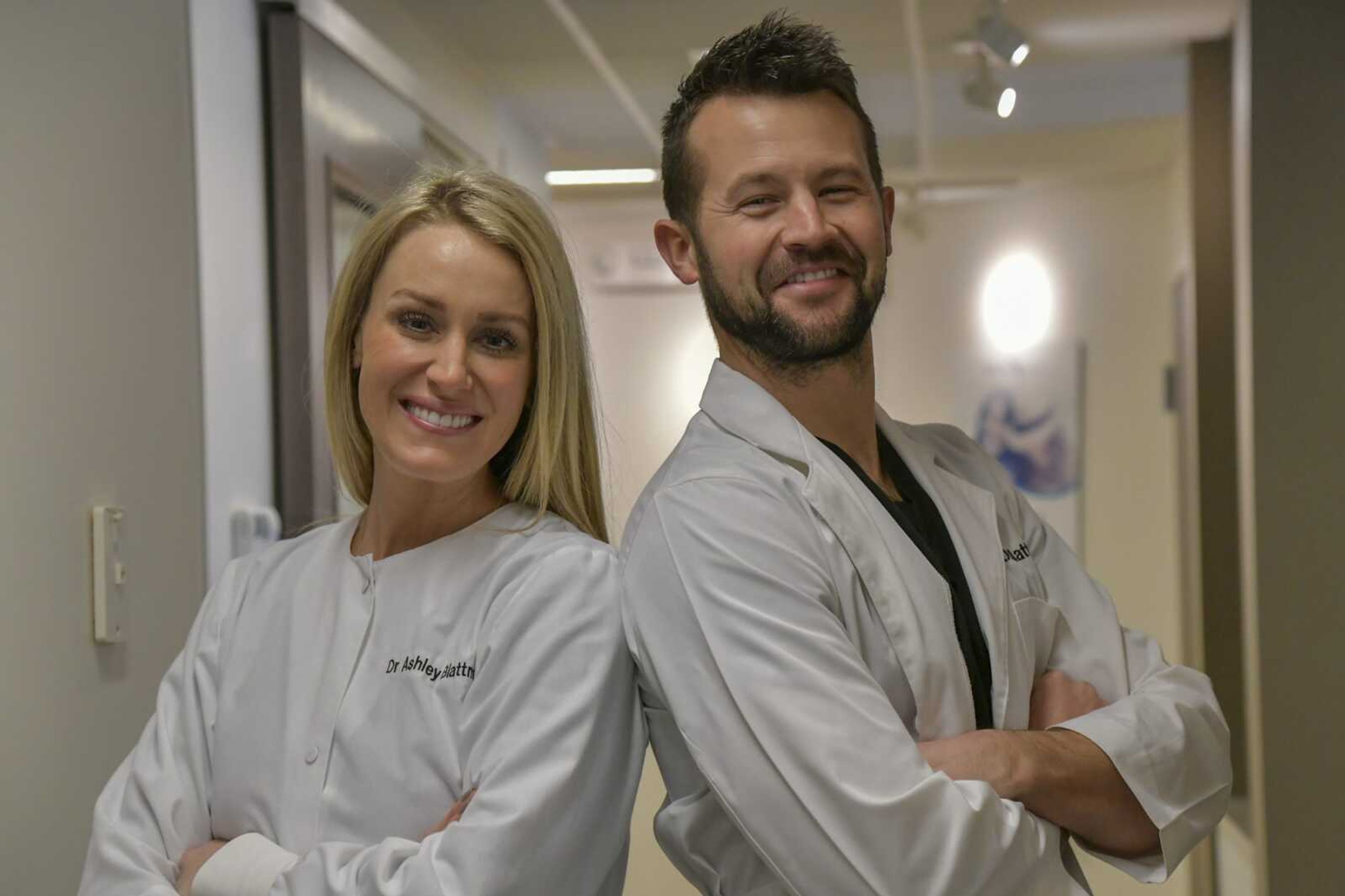 Ashley and Trevor Blattner pose for a portrait at Blattner Endodontic Care on Friday in Cape Girardeau.