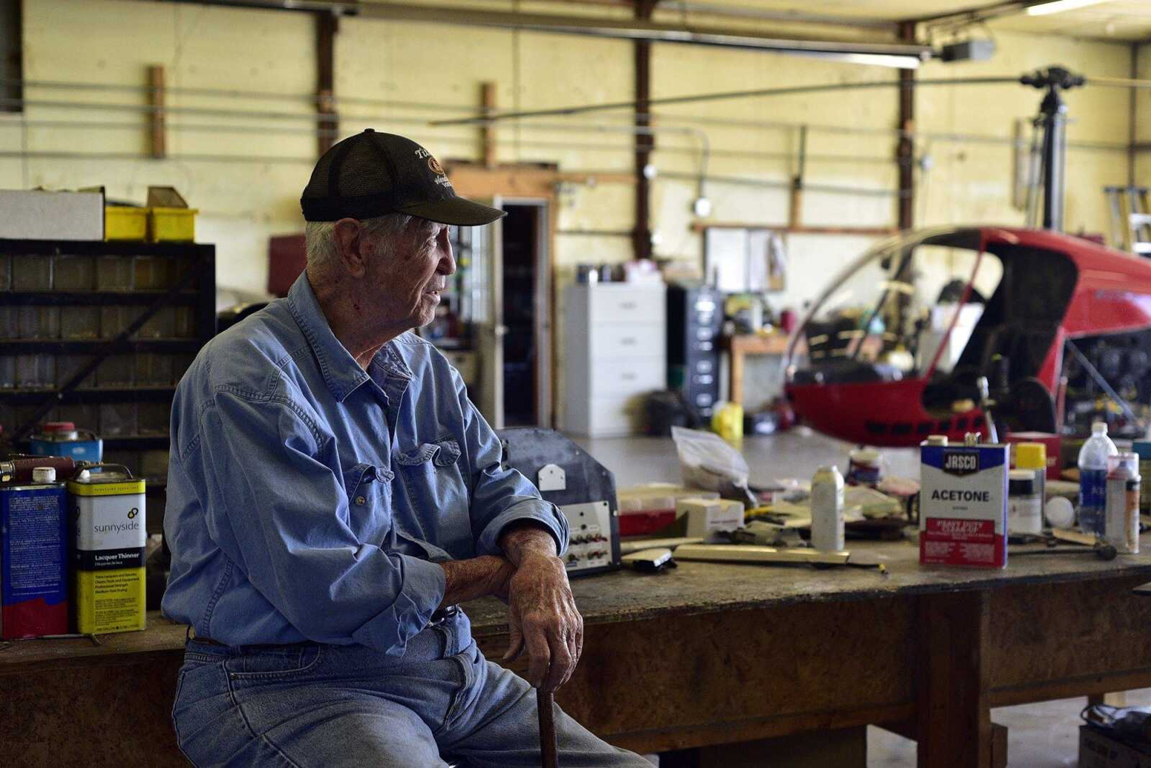 John Farquhar, or known to most as "Papa John" spends most of his days tinkering inside the hangar that houses Cape Copters at the Cape Girardeau Regional Airport.