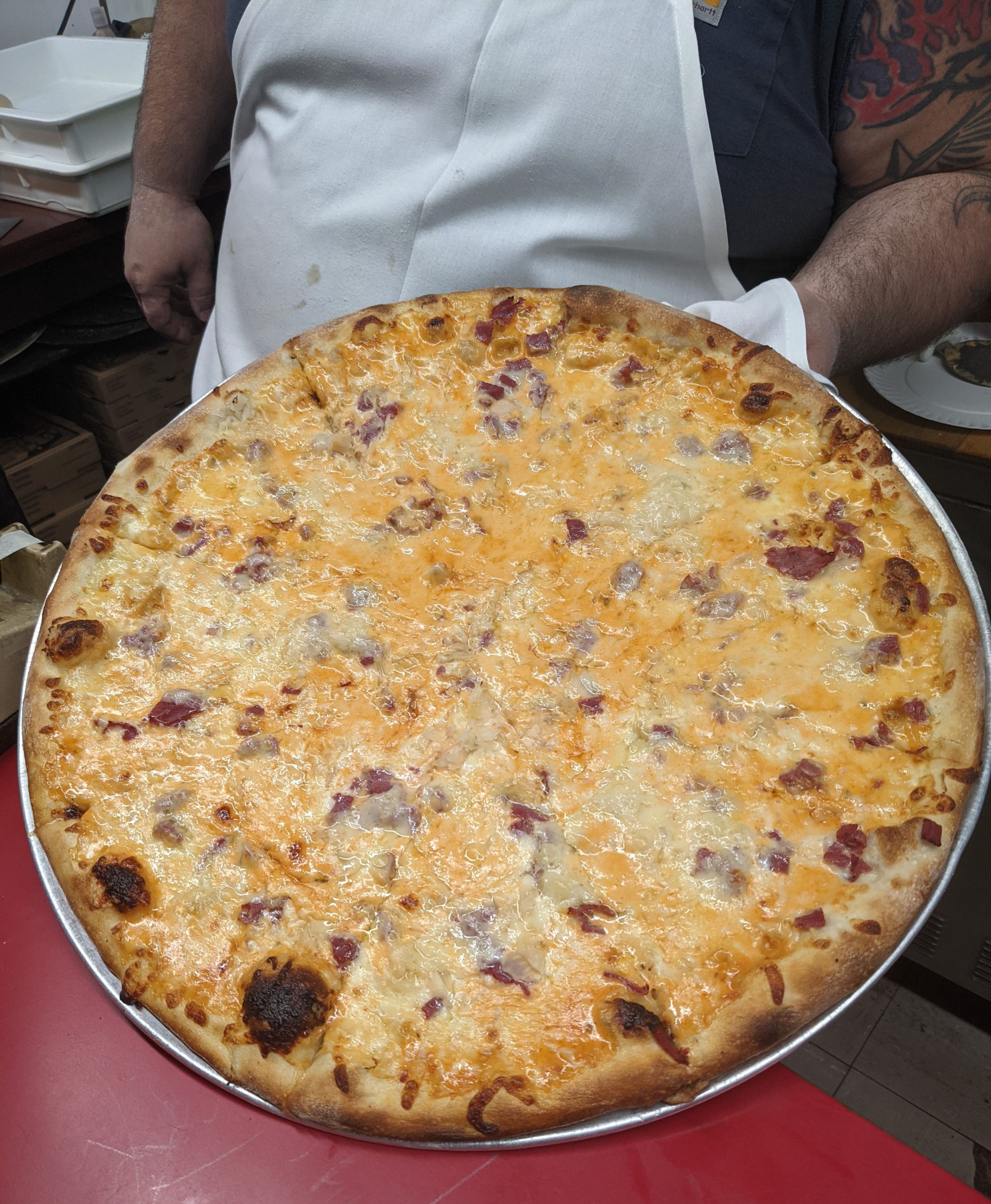 A signature Reuben pizza from the Newfield Covered Bridge Market & Pizzeria on Main Street. Photo by Deidra Cross.