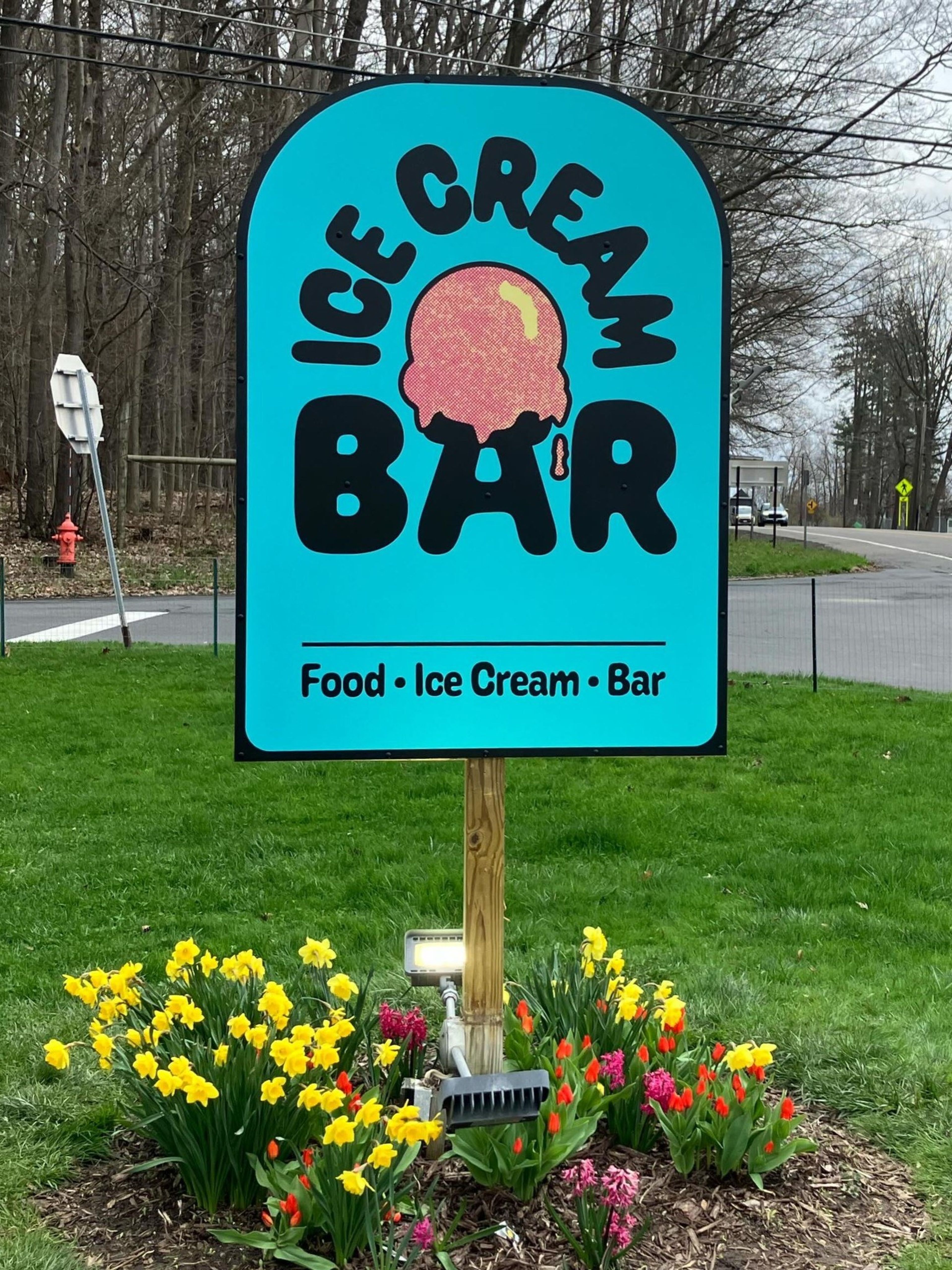 A sign outside Ice Cream Bar in Trumansburg, where Trumansburg Central School District hopes to host a summer showcase featuring artwork created by local students.