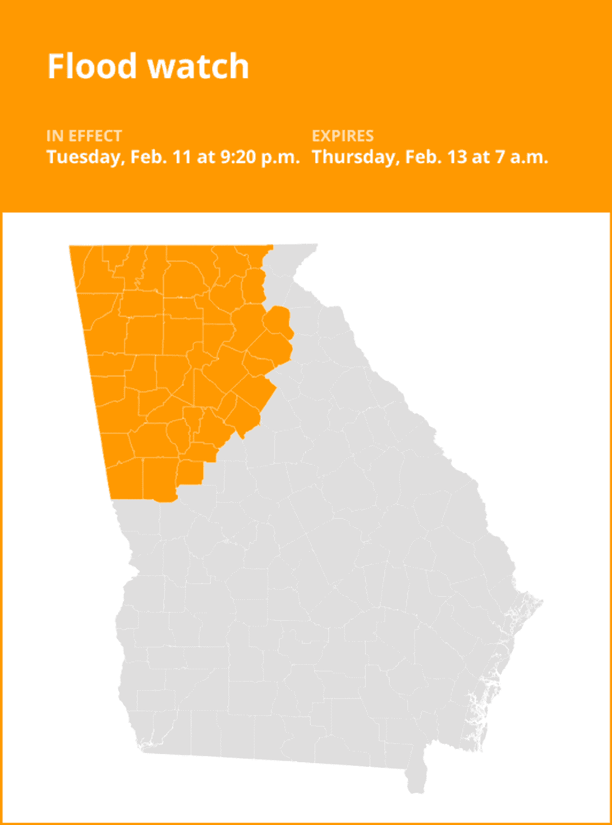 Update: Flood watch issued for West Georgia until Thursday morning