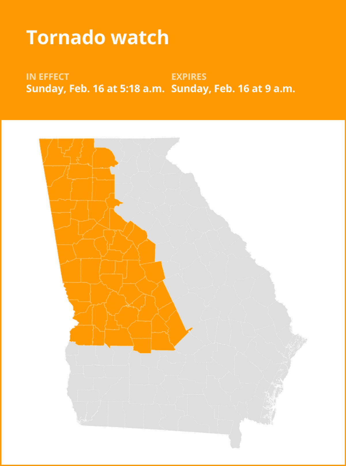 Update: Tornado watch for West Georgia until Sunday morning