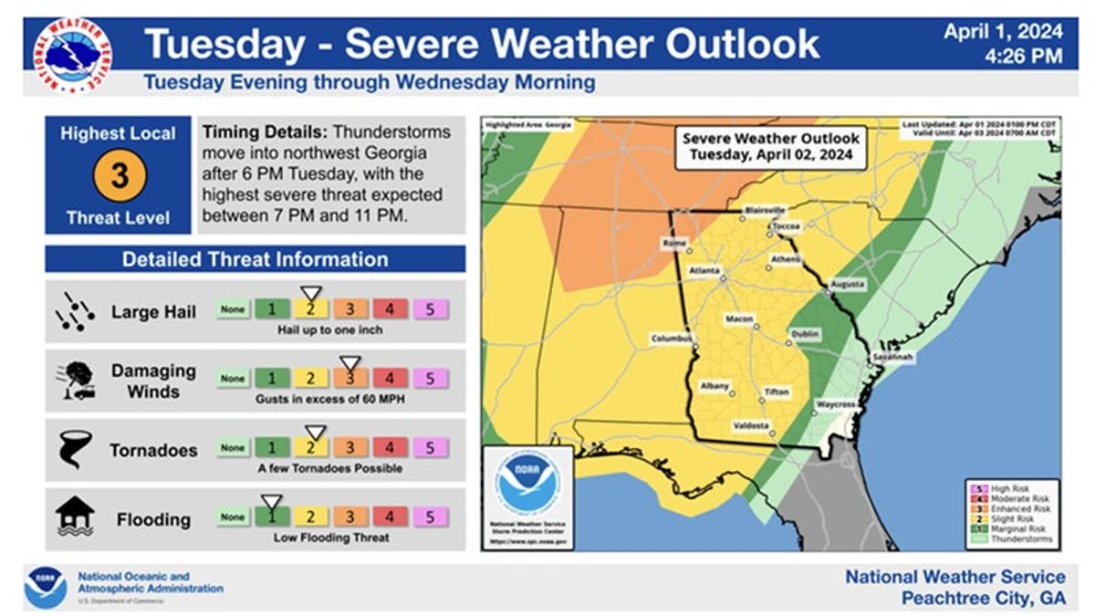 Severe weather expected for parts of Georgia