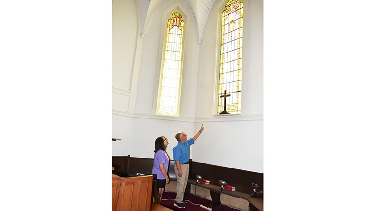Stained glass work being done at West Point Presbyterian
