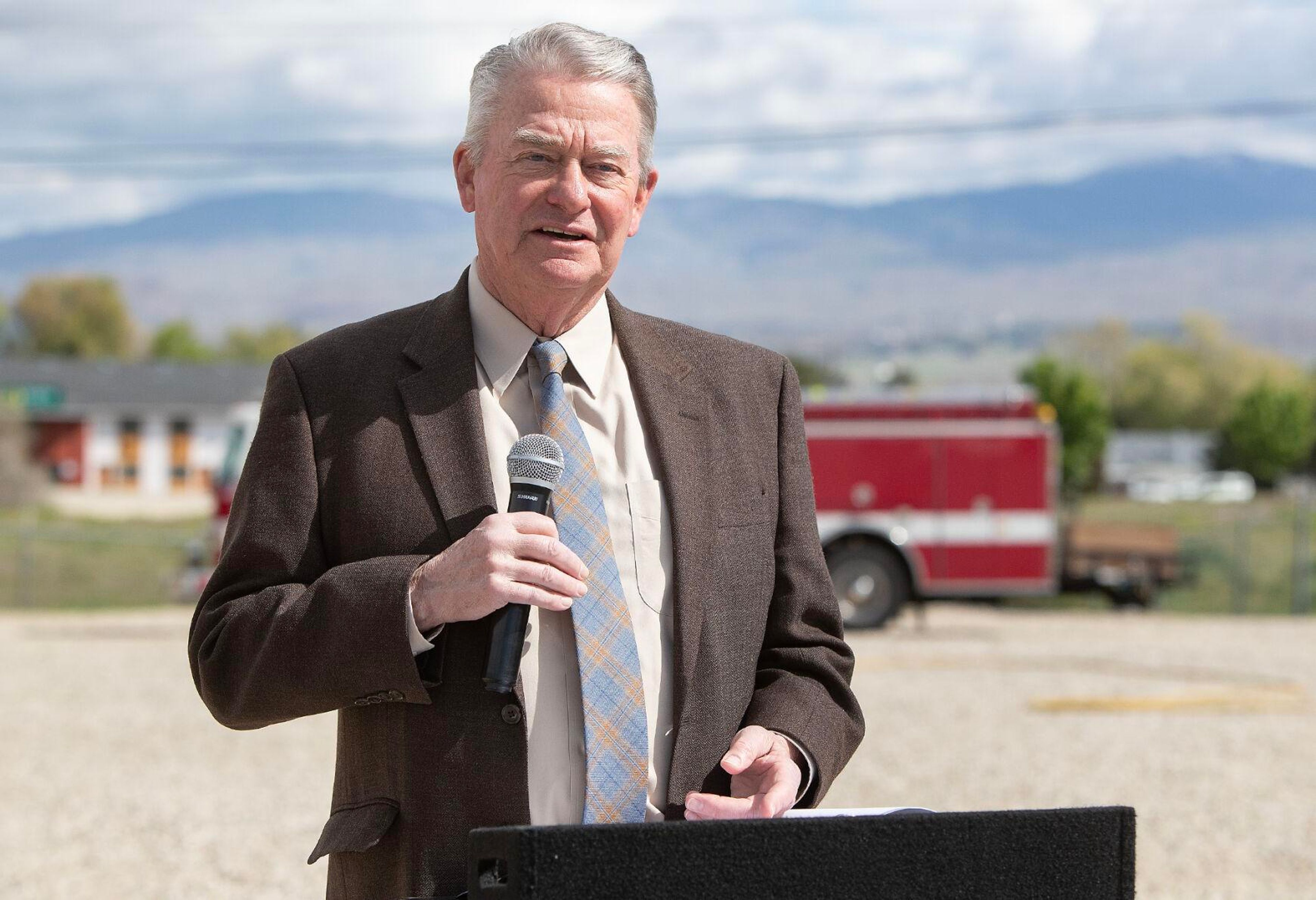 Idaho Gov. Brad Little delivers remarks while signing a Wildfire Awareness Proclamation during a Wildfire Risk Forum, hosted by Idaho Department of Insurance, Monday at the National Interagency Fire Center in Boise.