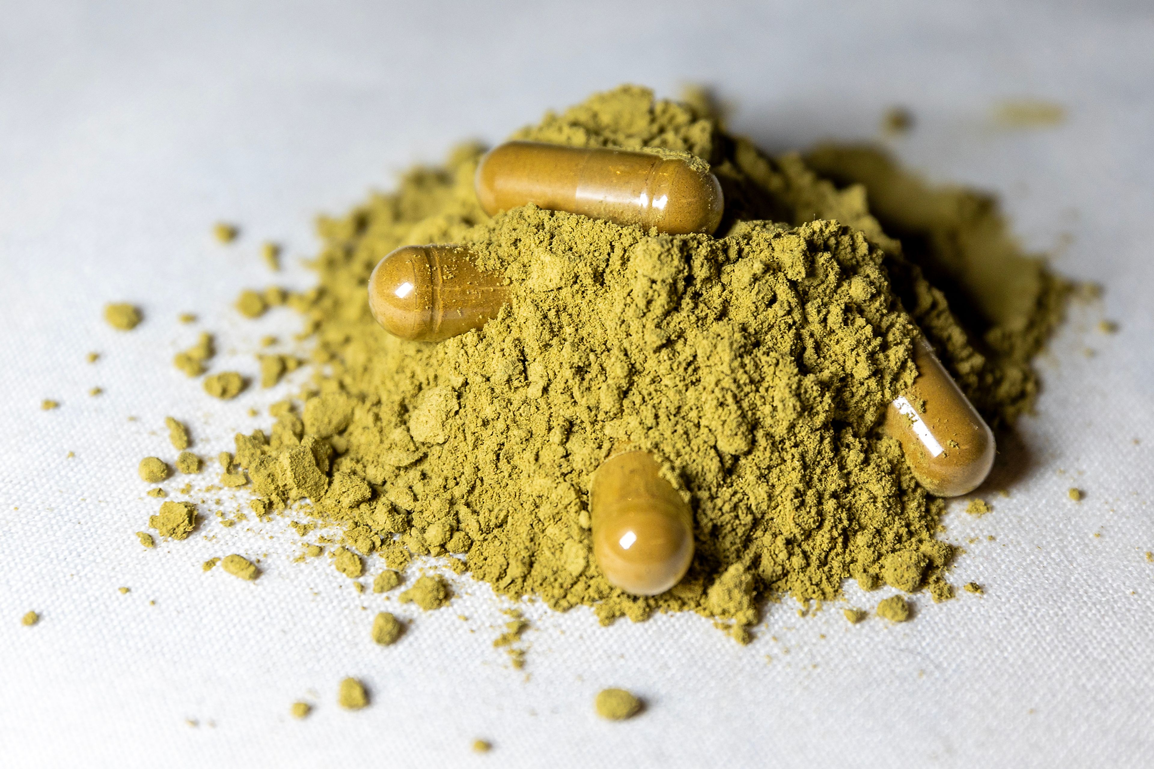 Kratom, in capsule and powder form, are pictured Friday in Lewiston.