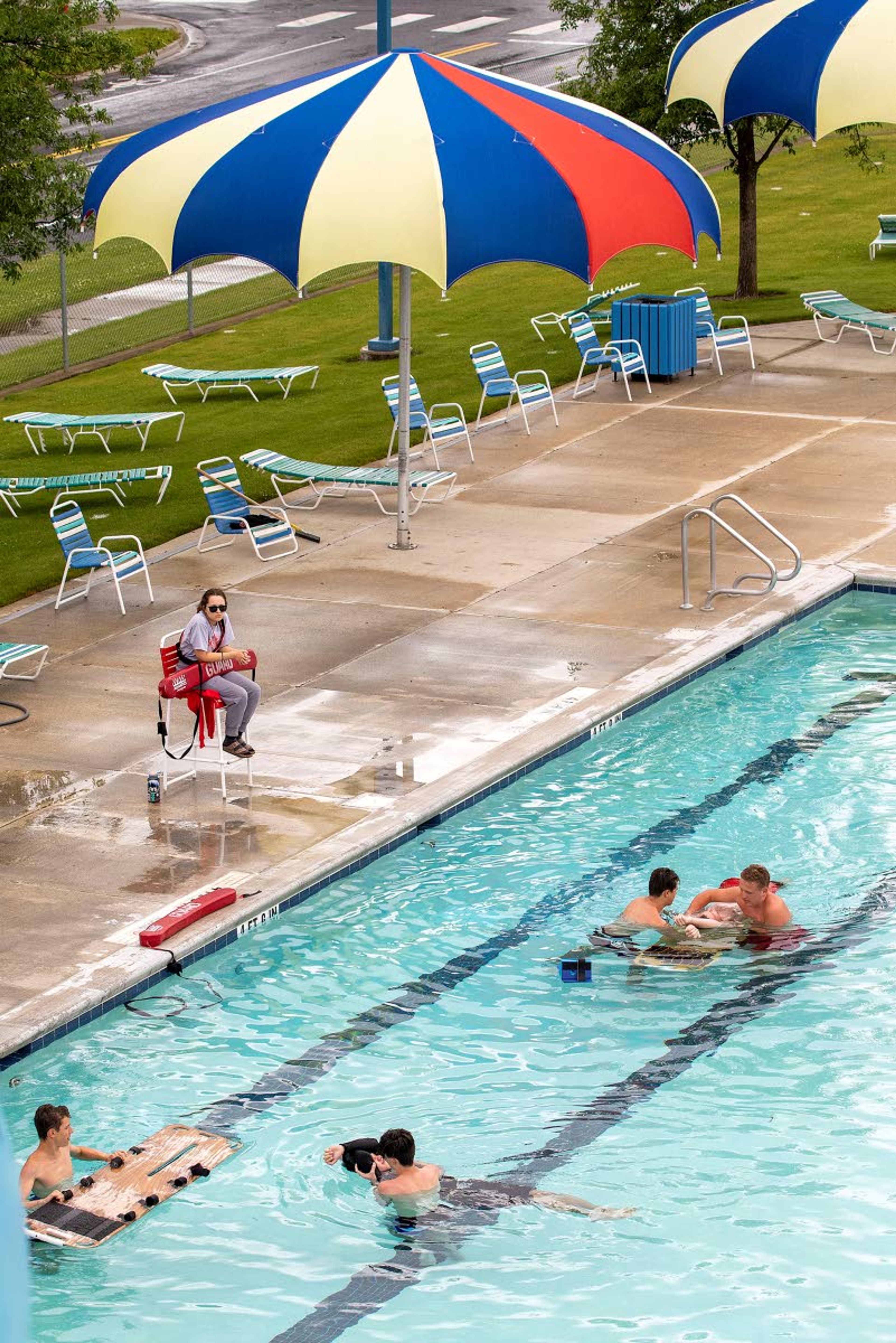 Lifeguards practice spinal rescues during a lifeguarding certification class late last month at the Hamilton-Lowe Aquatics Center in Moscow. The Moscow City Council voted Monday night to open the facility's lap pool, but the rest of the HLAC will remain closed due to coronavirus concerns.