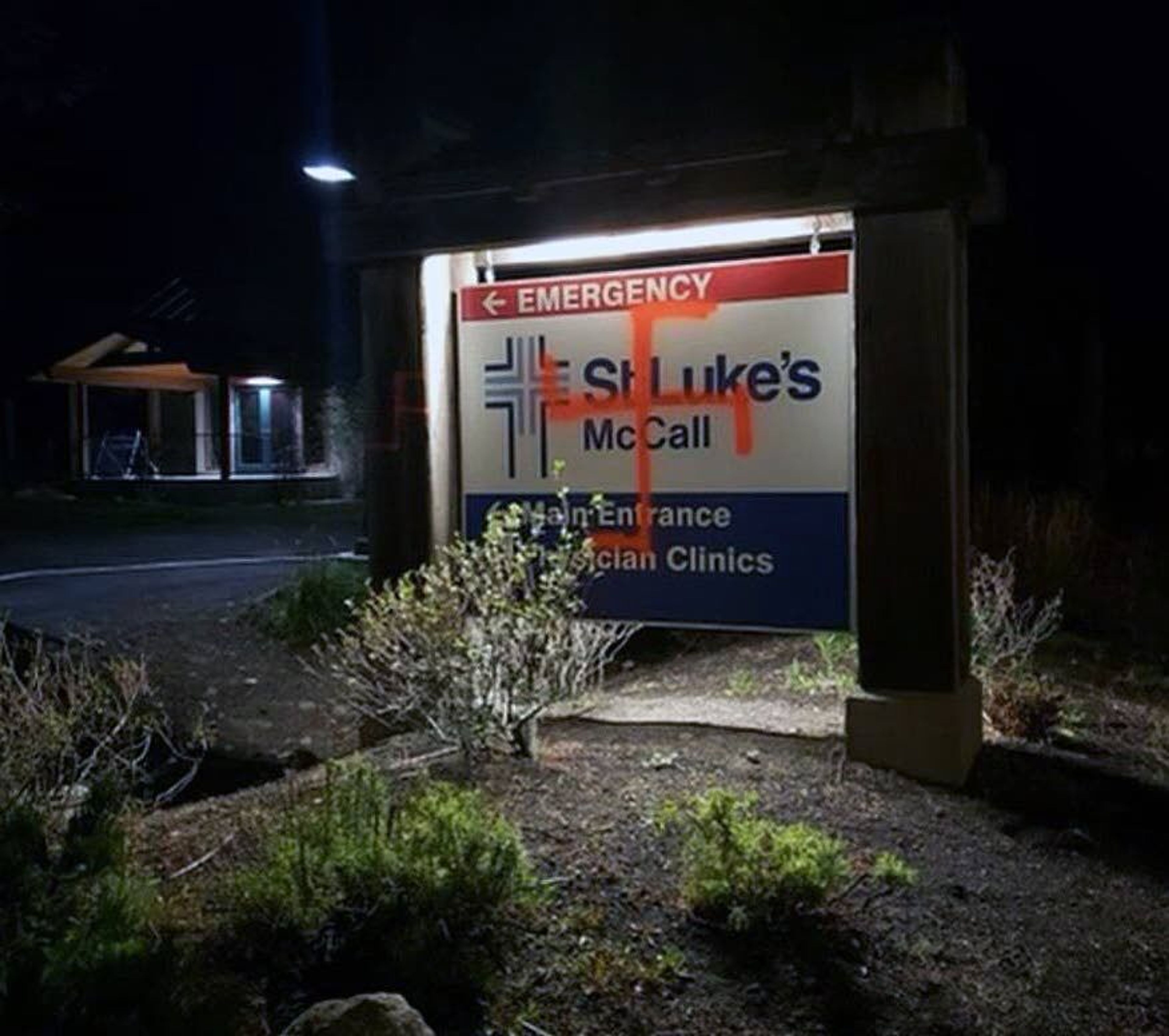 Police are investigating after a central Idaho hospital was vandalized with spray-painted swastikas.