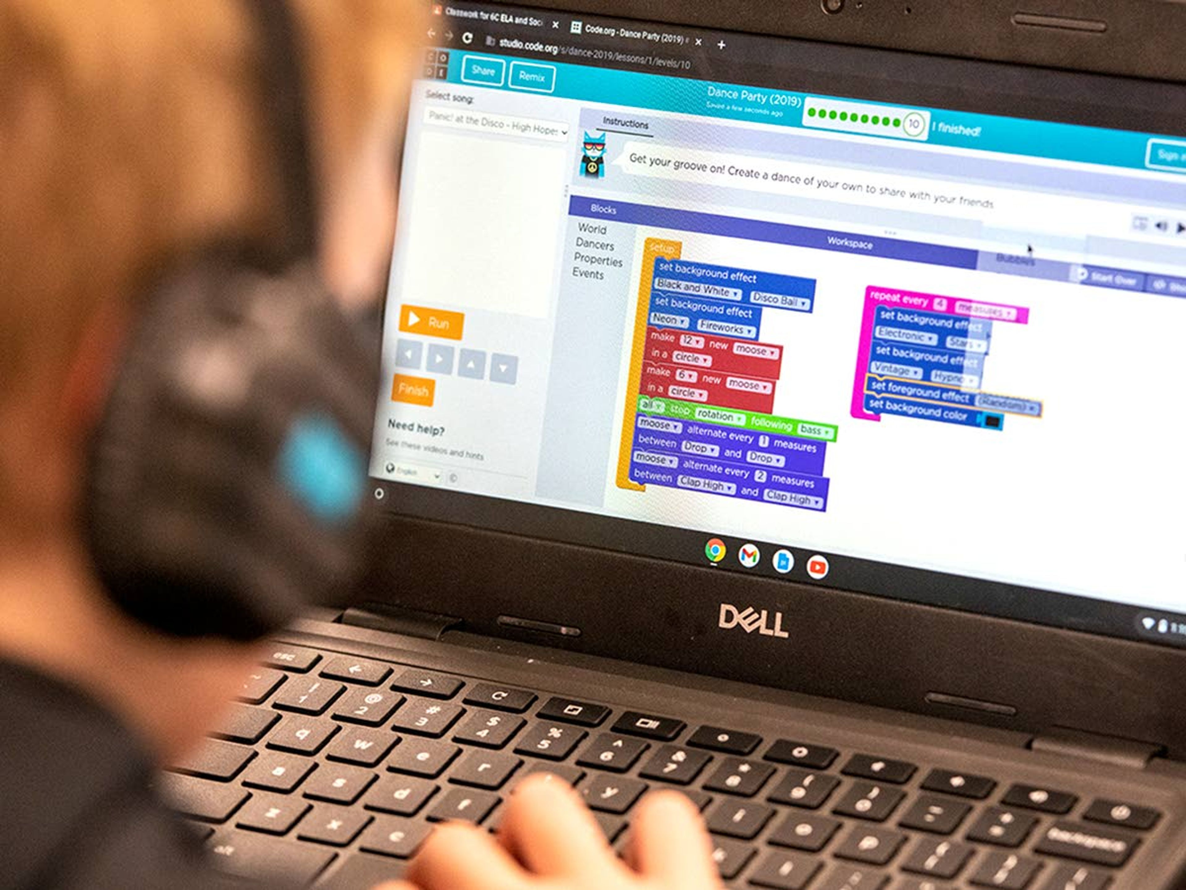 A sixth-grader at Potlatch Elementary practices coding on a school laptop Friday afternoon.