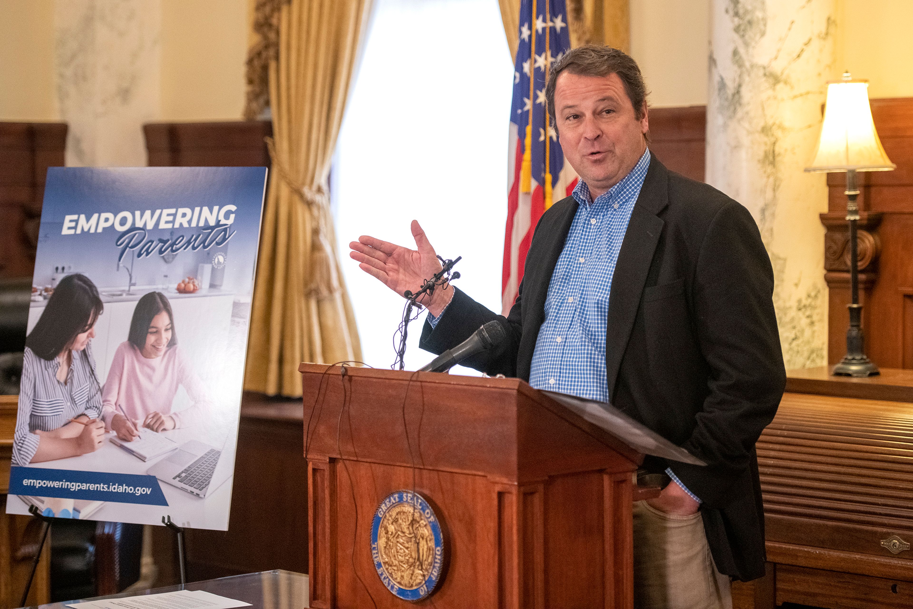 State Board of Education President Kurt Liebich speaks during a press conference to introduce the Parent Advisory Council for the Empowering Parents grant program Monday during a press conference at the Capitol Building in Boise.