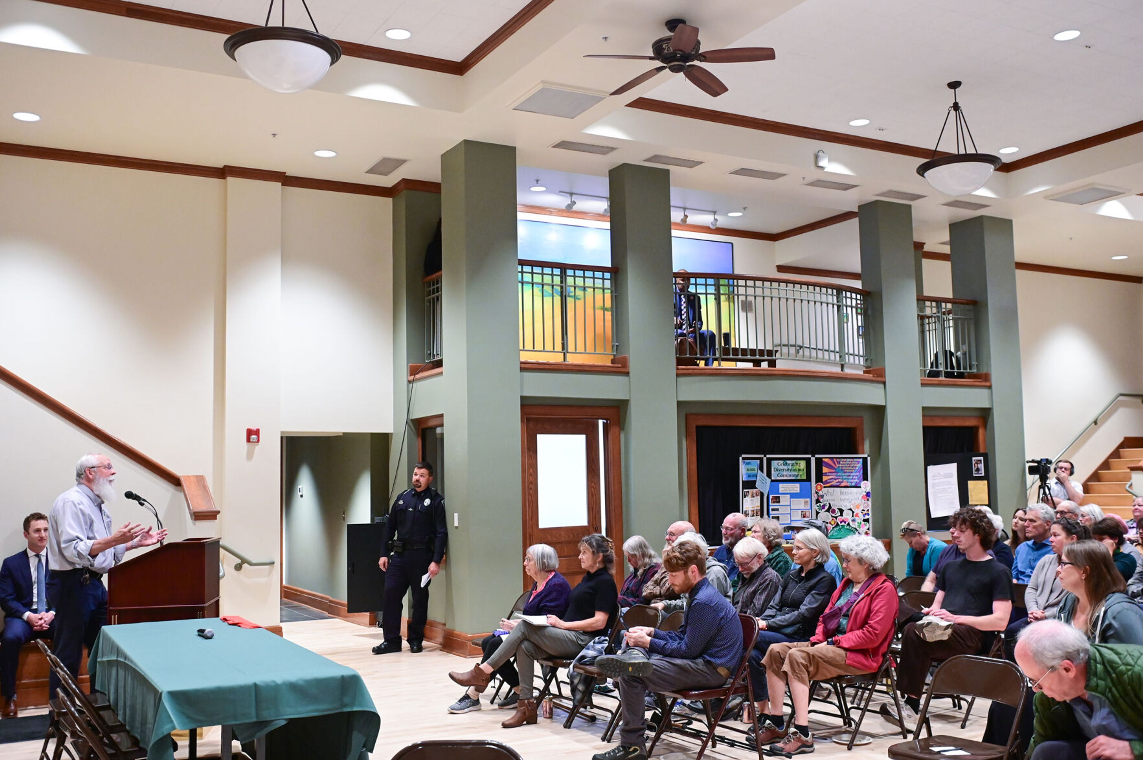 Bill Thompson, Latah County Prosecutor, addresses the crowd gathered for a United Against Hate summit Monday, thanking them for taking part, at the 1912 Center in Moscow.