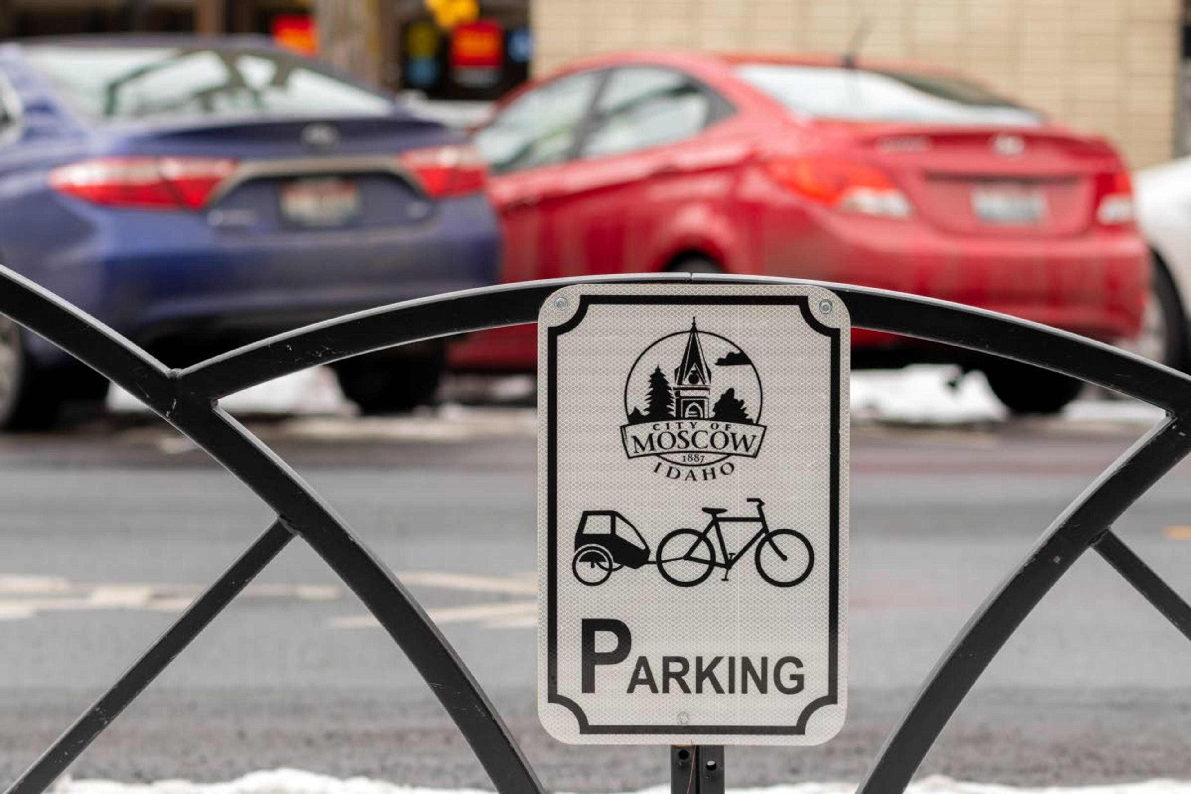 A parking space is set aside for bicycles on South Main Street on March 6 in Moscow.