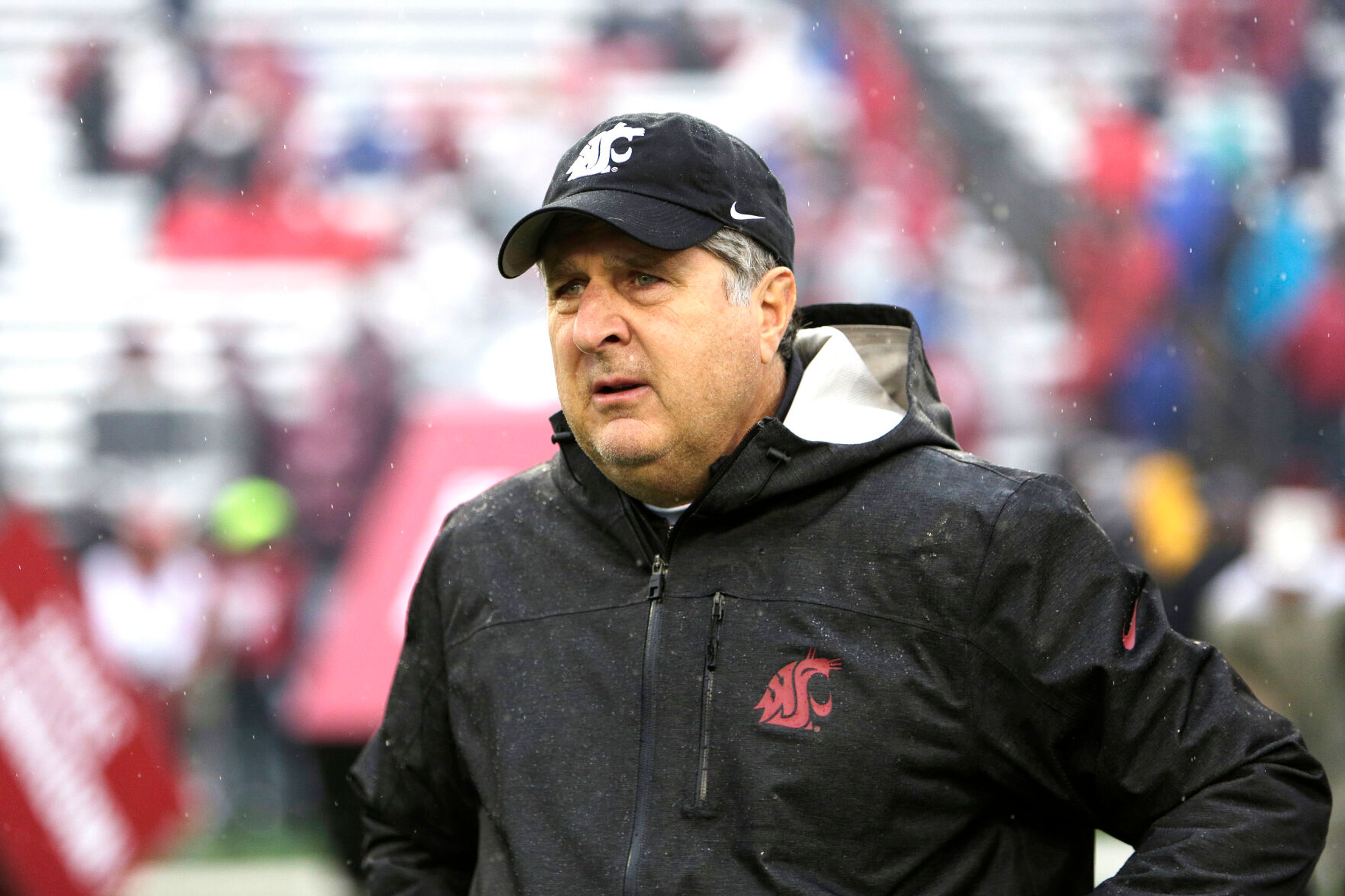 Washington State head coach Mike Leach walks onto the field before an NCAA college football game against Colorado in Pullman, Wash., Saturday, Oct. 19, 2019. (AP Photo/Young Kwak)