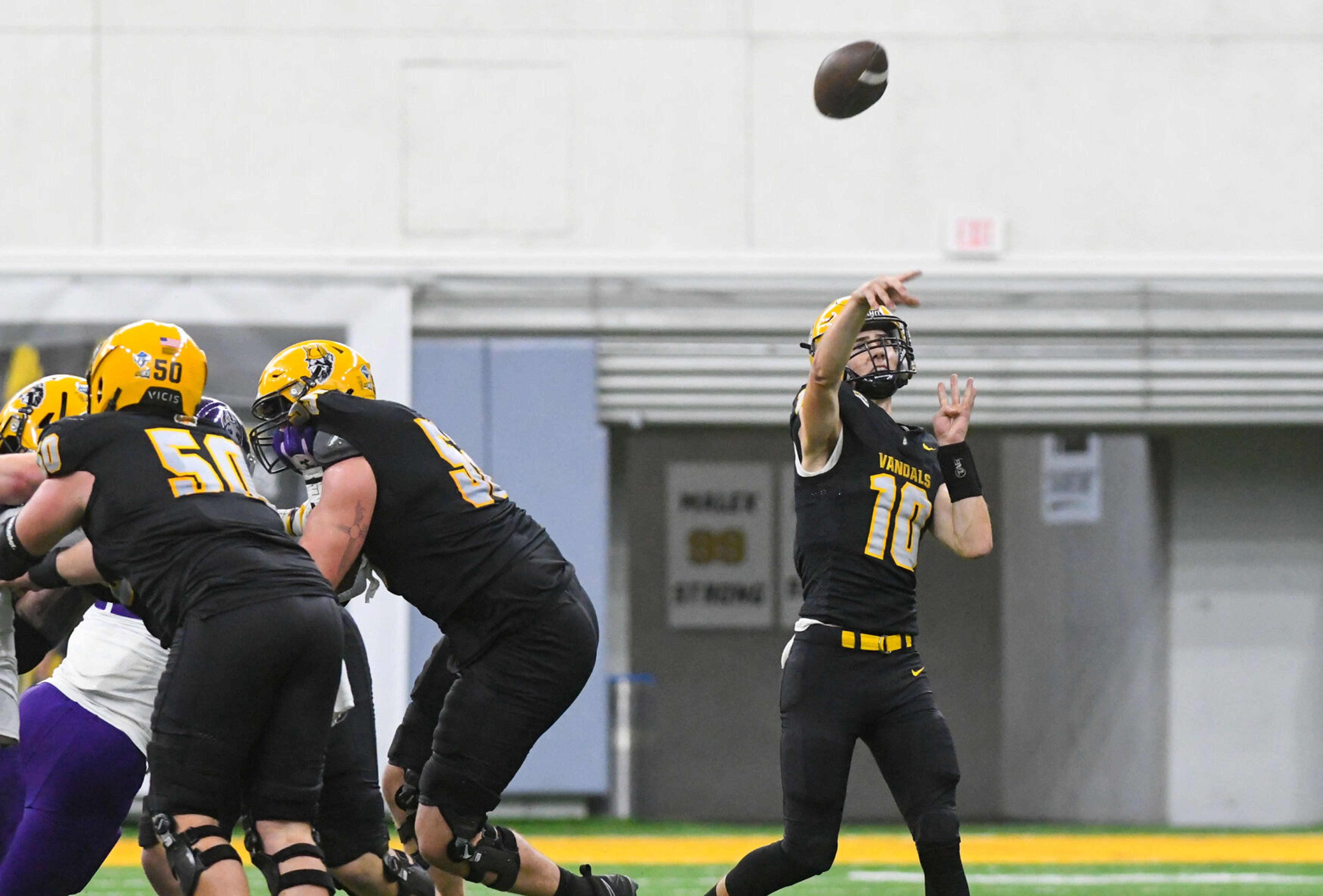 Idaho Vandals quarterback Jack Wagner (10) throws the ball Saturday during a game against Albany Great Danes at the P1FCU Kibbie Dome in Moscow.