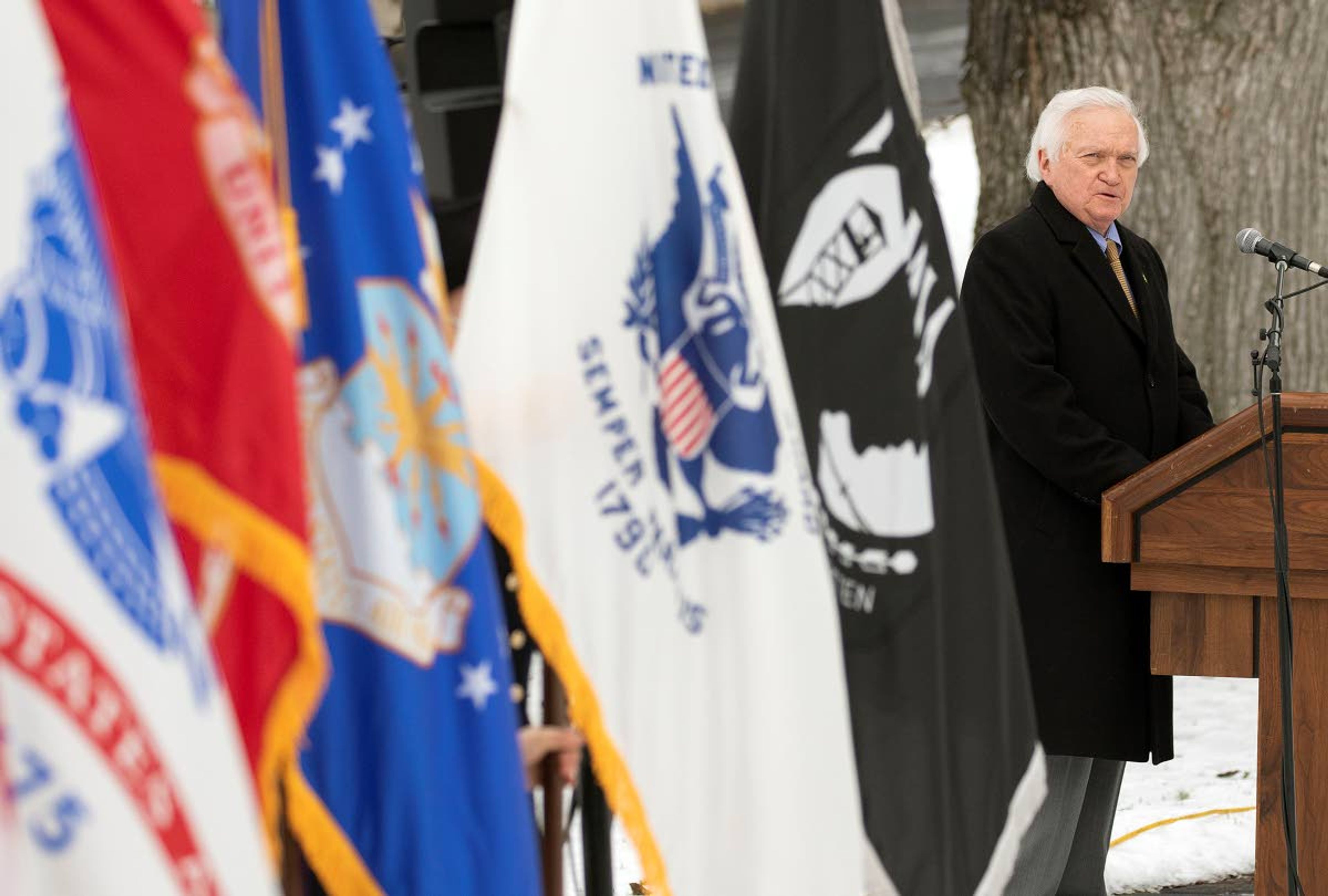 Don Burnett, former interim president of the University of Idaho, speaks during a Veterans Day ceremony on campus on Wednesday in Moscow.