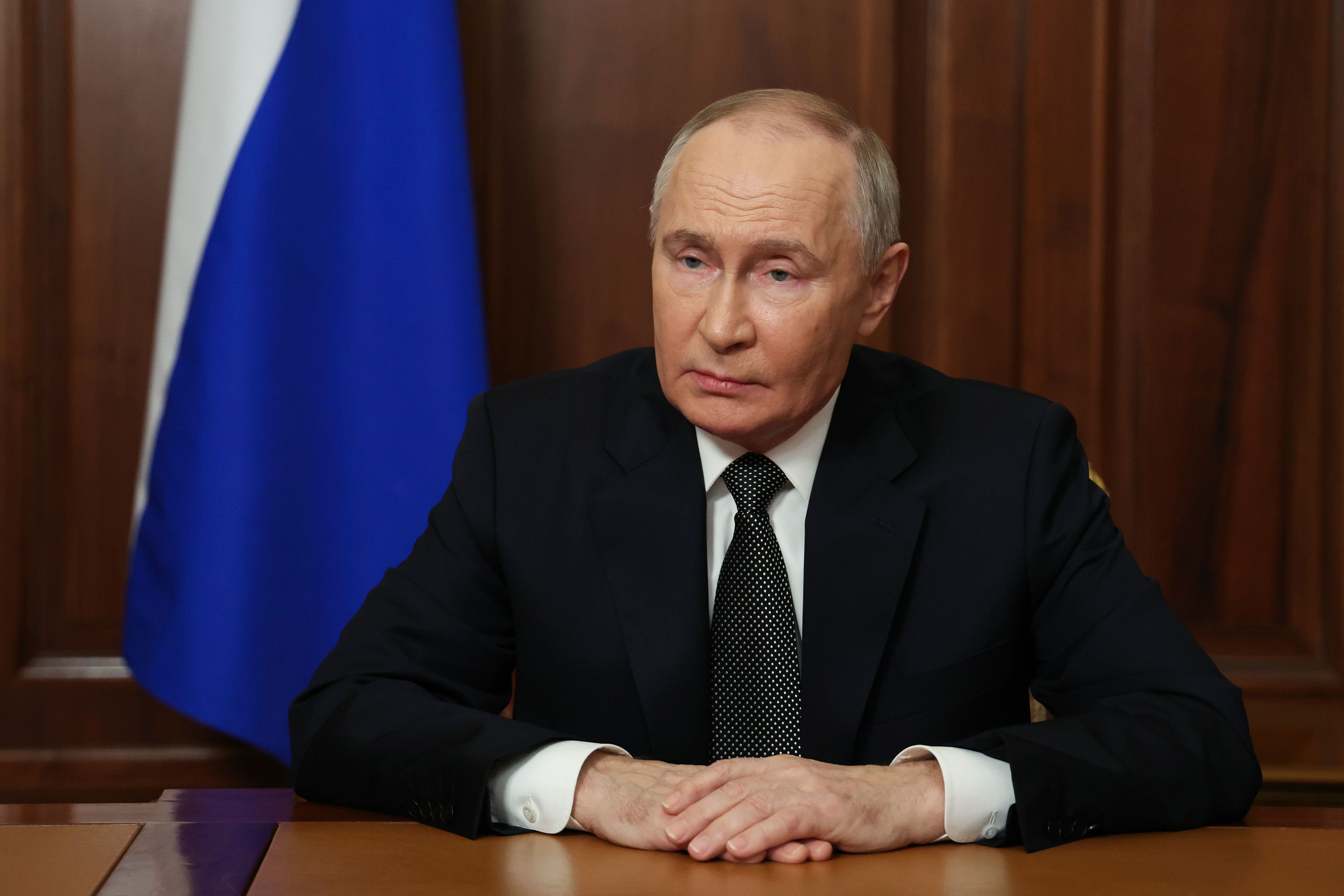 FILE - Russian President Vladimir Putin records a televised address in Moscow, Russia, Thursday, Nov. 21, 2024. (Vyacheslav Prokofyev, Sputnik, Kremlin Pool Photo via AP, File)