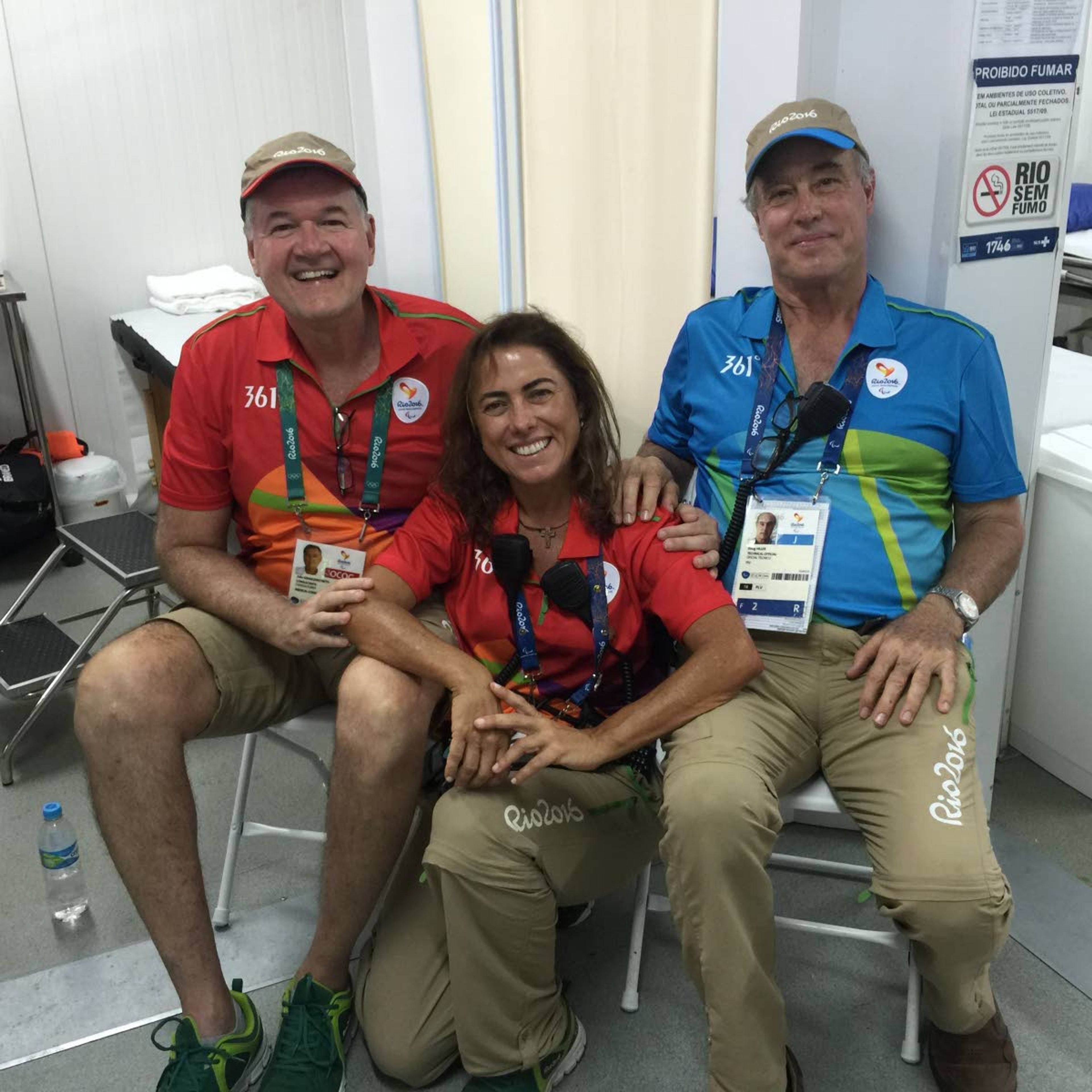 Doug Hiller, right, with fellow medical officers Joao Grangeiro, left, and Claudio Coutinho at the 2016 Paralympic Games in Rio de Janiero.