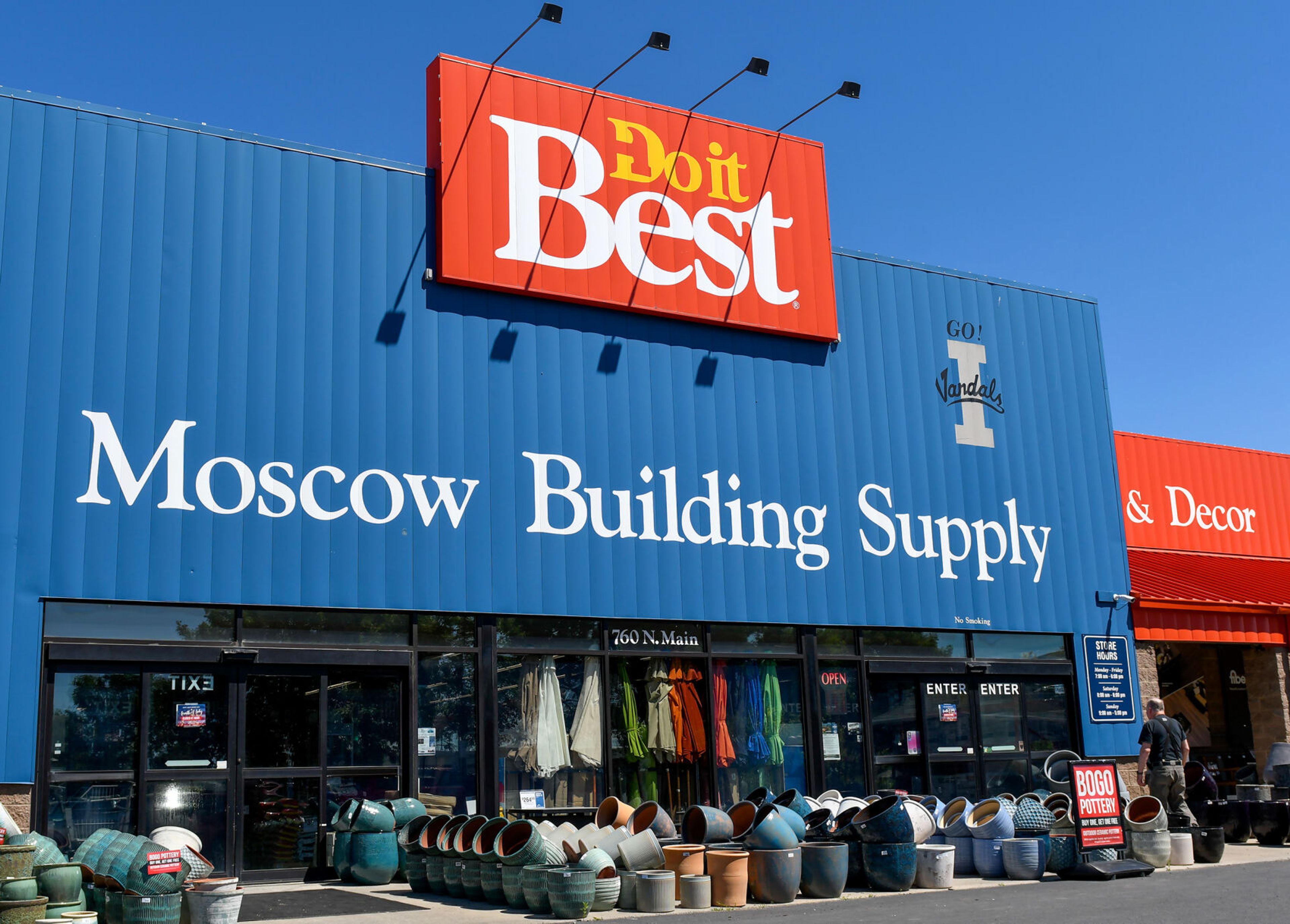 Customers walk into Moscow Building Supply on Wednesday.