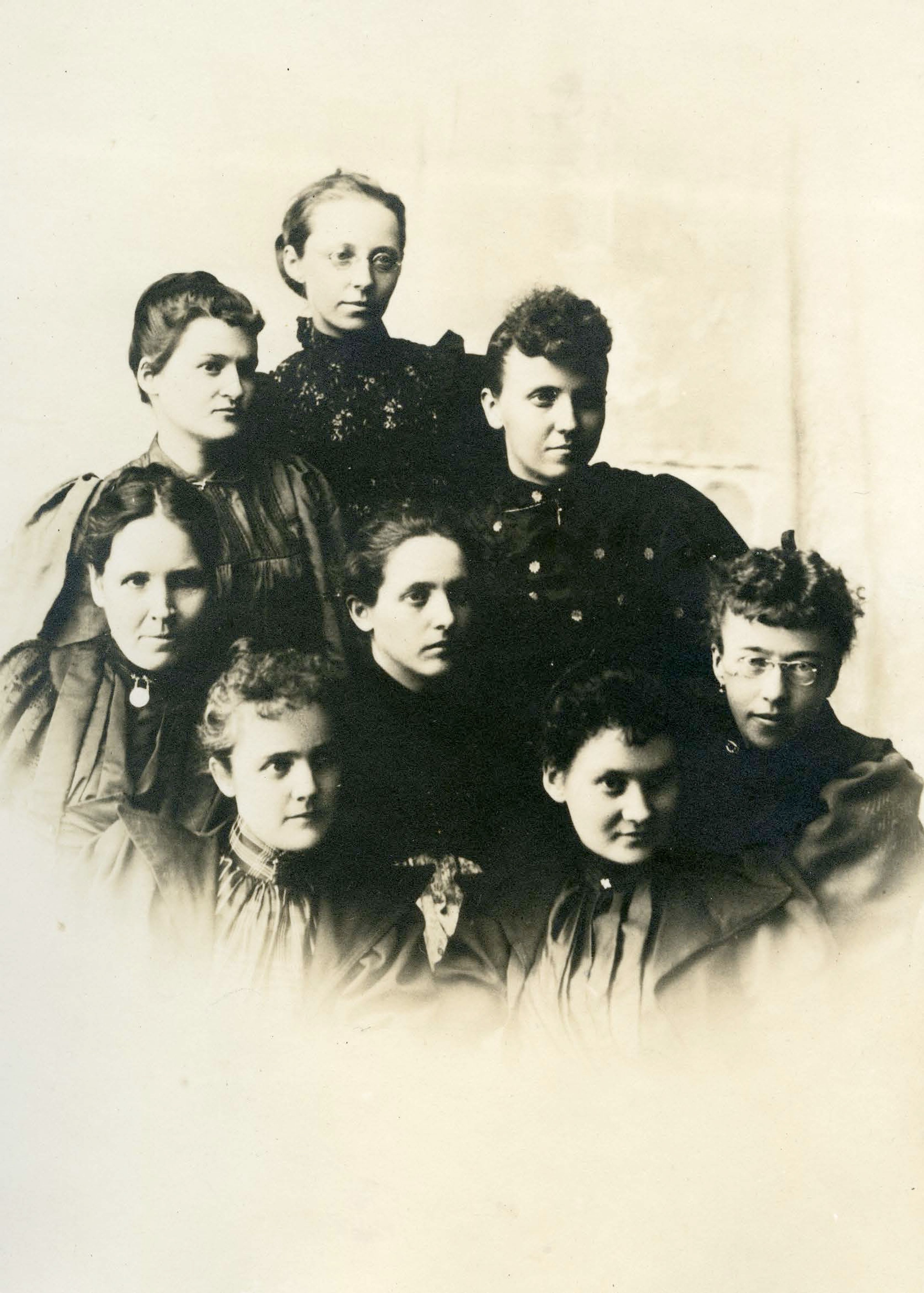 Eight of the original members of the Pleiades Club, circa 1895. The Pleiades club, which originally consisted of faculty wives with a shared interest in art and literature, are generally understood as the group that assumed responsibility for determining Moscow's contribution to the World's Columbian Exposition, eventually leading to the creation of the Silver and Gold Book.