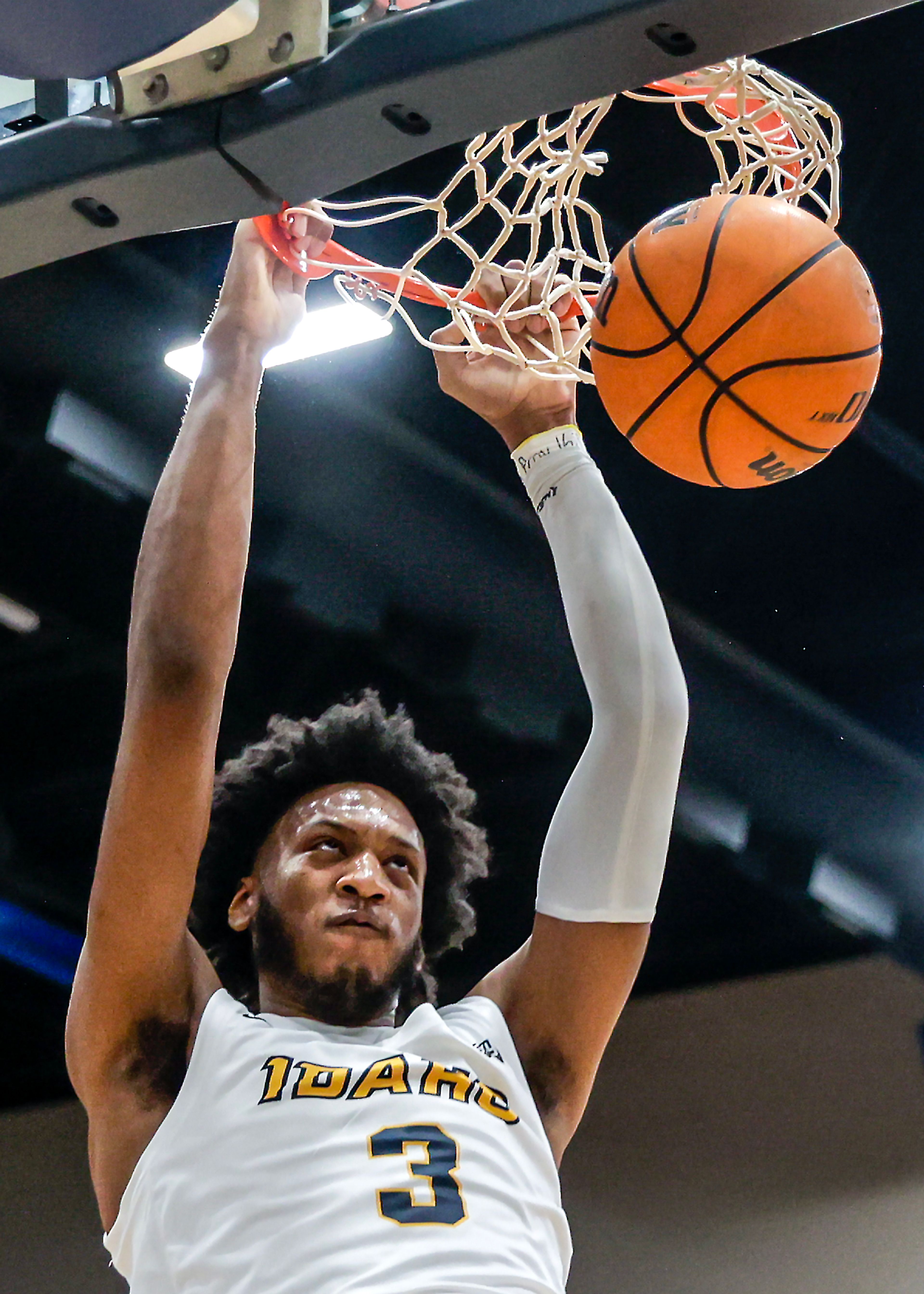 Idaho forward/center Isaac Jones dunks the ball against Northern Colorado in a Big Sky game last season at the P1FCU Activity Center on the Lewis-Clark State College campus in Lewiston.