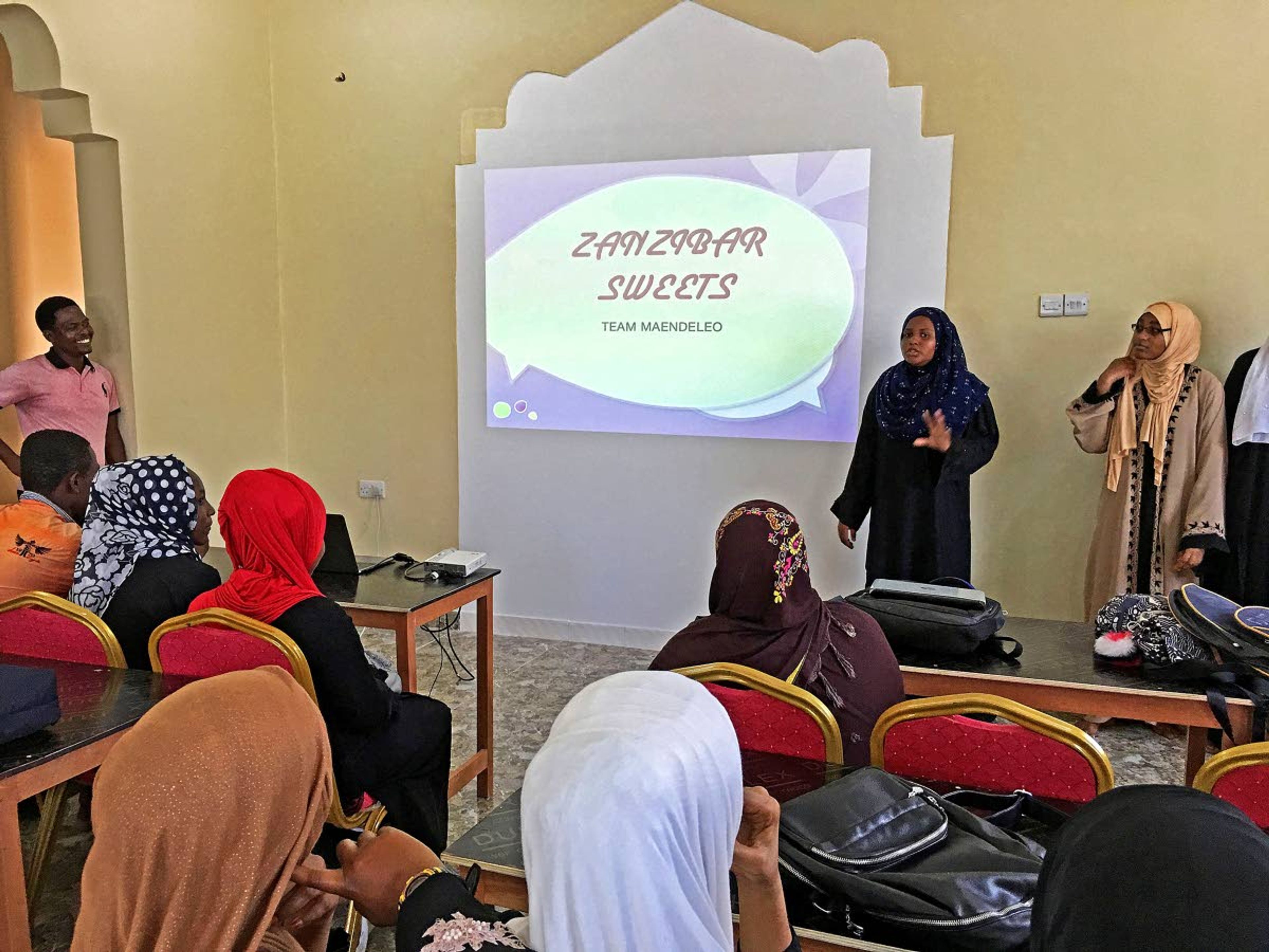 Students present their business ideas to the class at the Welcome Ideas school in April, 2019, in Zanzibar. Kenn Scott of Pullman helped found the non-profit tourism development incubator starting in Dec., 2017. The chairs and tables in the classroom were paid for with a donation from the Pullman high School class of 1993.