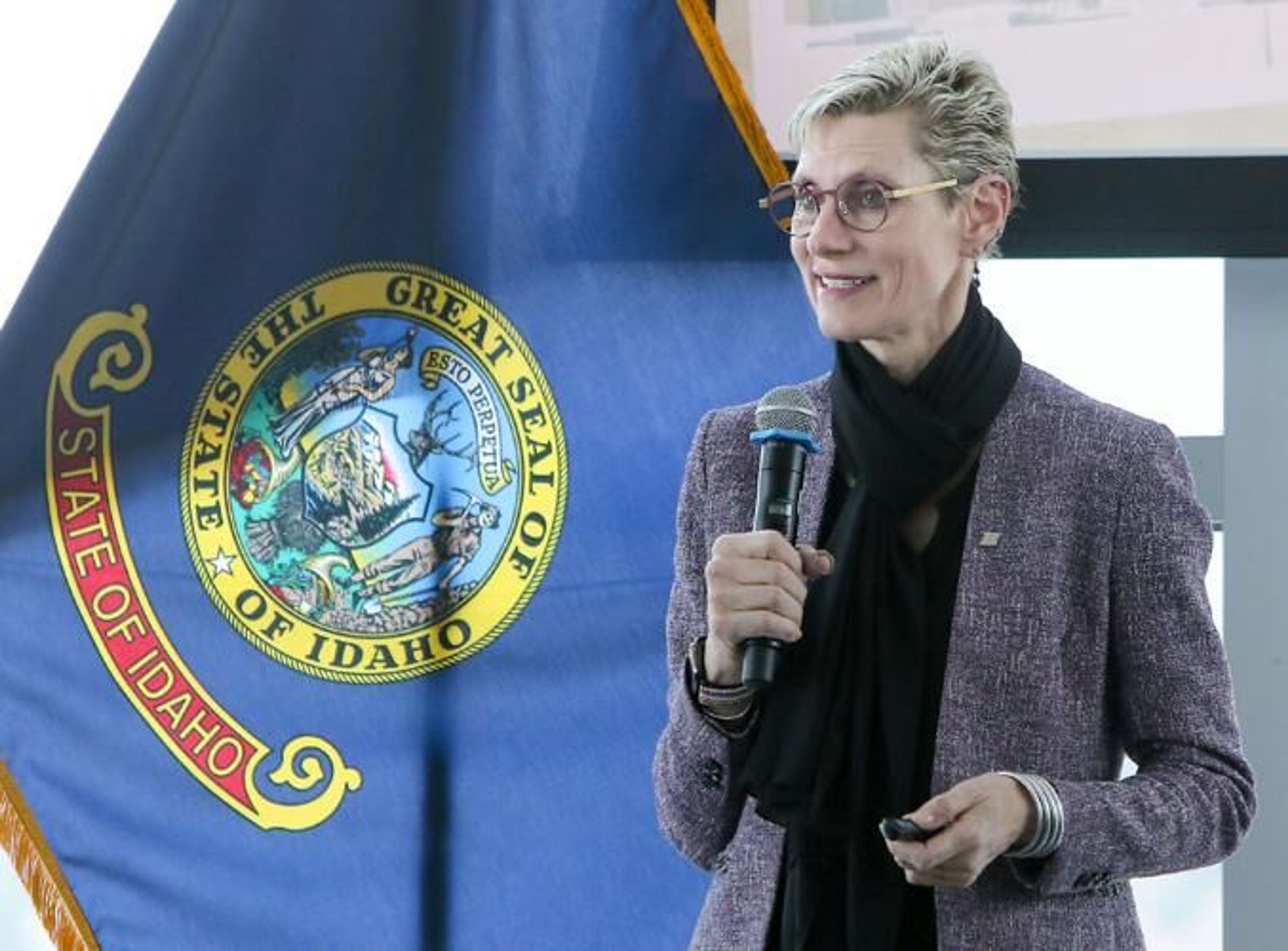 Dr. Marlene Tromp, President of Boise State University, delivers the State of the University address during a Boise Metro Chamber luncheon at BSU’s Stueckle Sky Center on Tuesday.