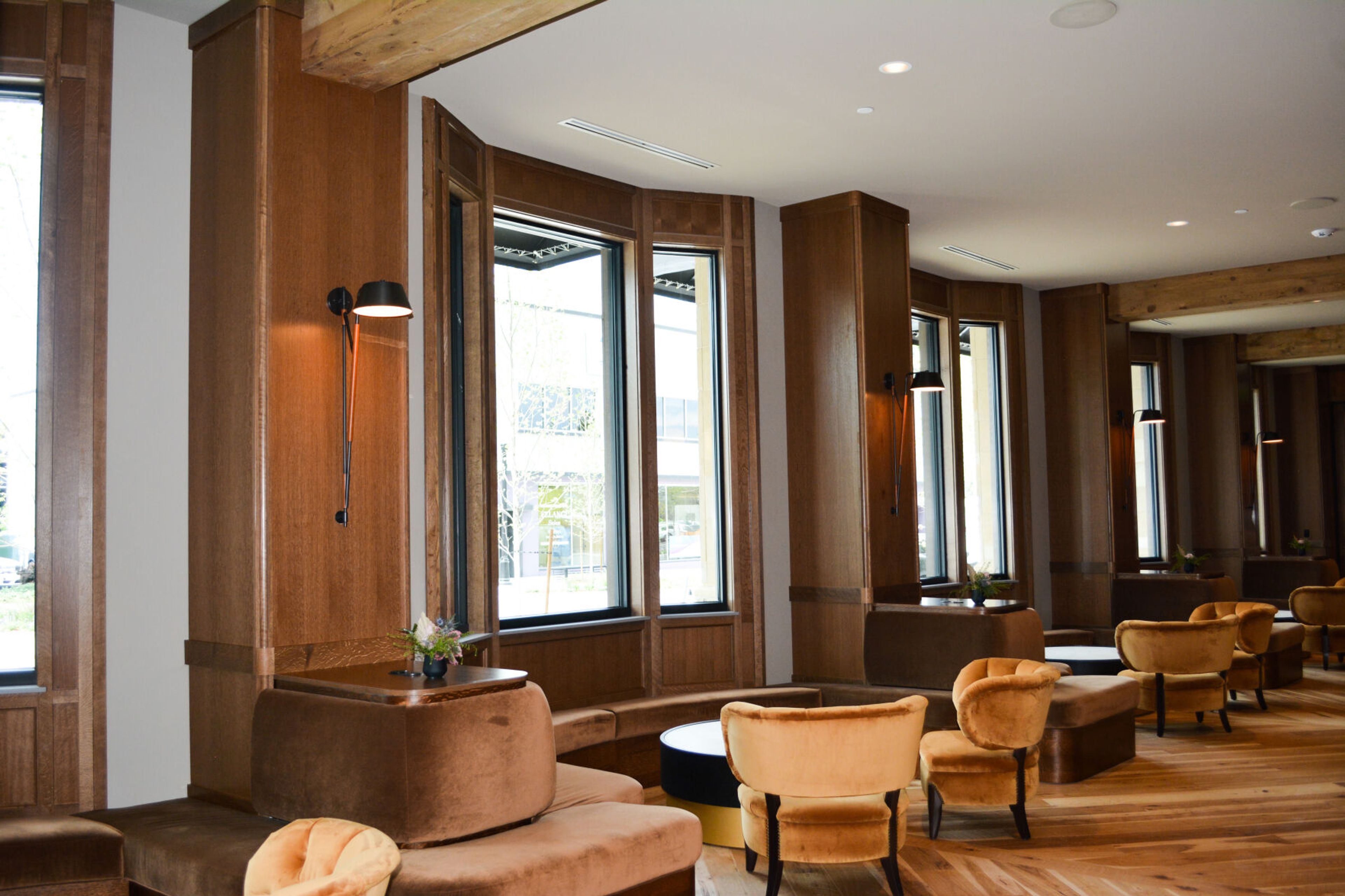 Upholstered benches and wood booths from Pacific Cabinets in Ferdinand are part of the decor at Hotel Renegade, a boutique accommodation in downtown Boise.