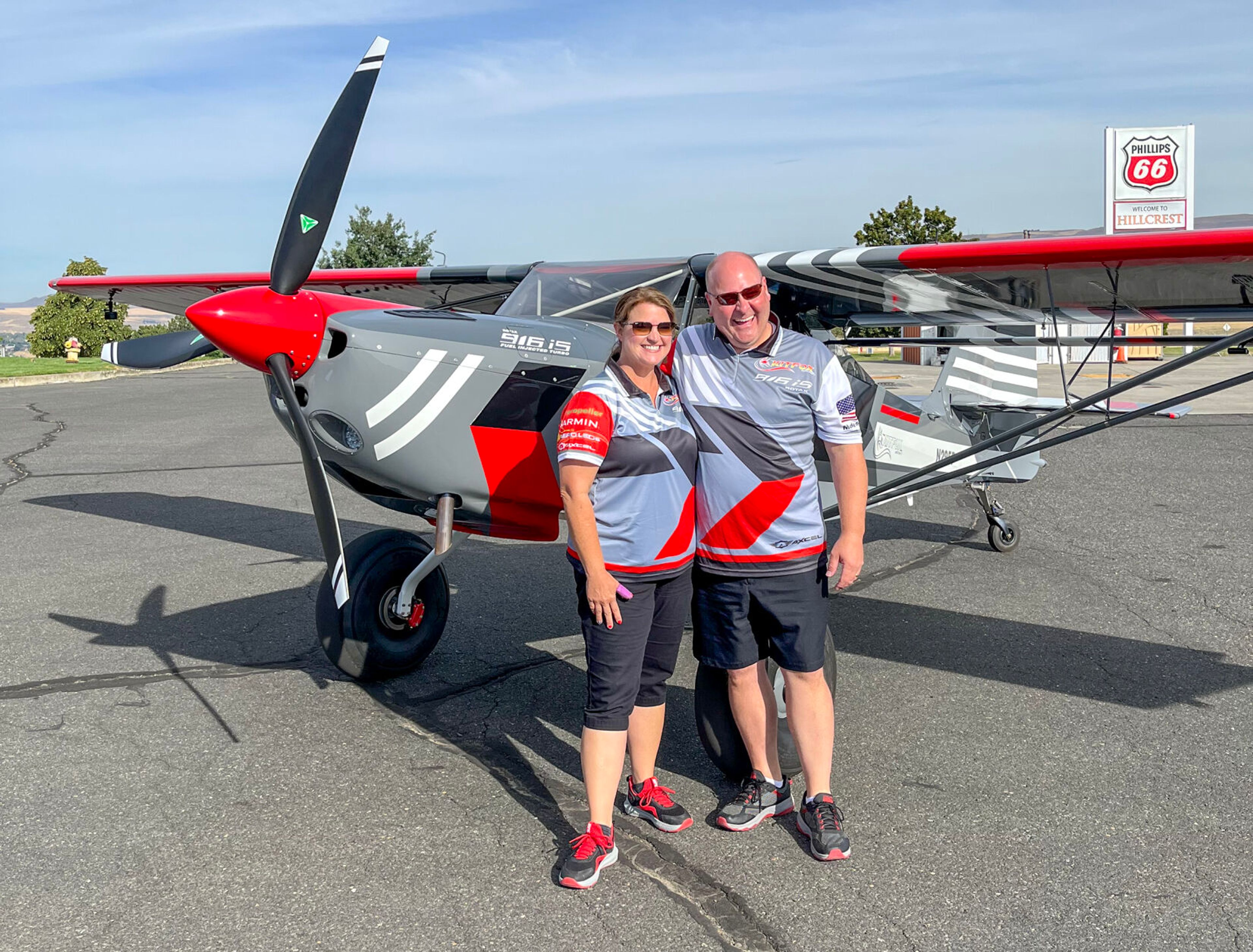 Kristen Blackburn and Brandon Petersen are pictured in front of Brandon’s plane at the Lewiston-Nez Perce County Regional Airport.