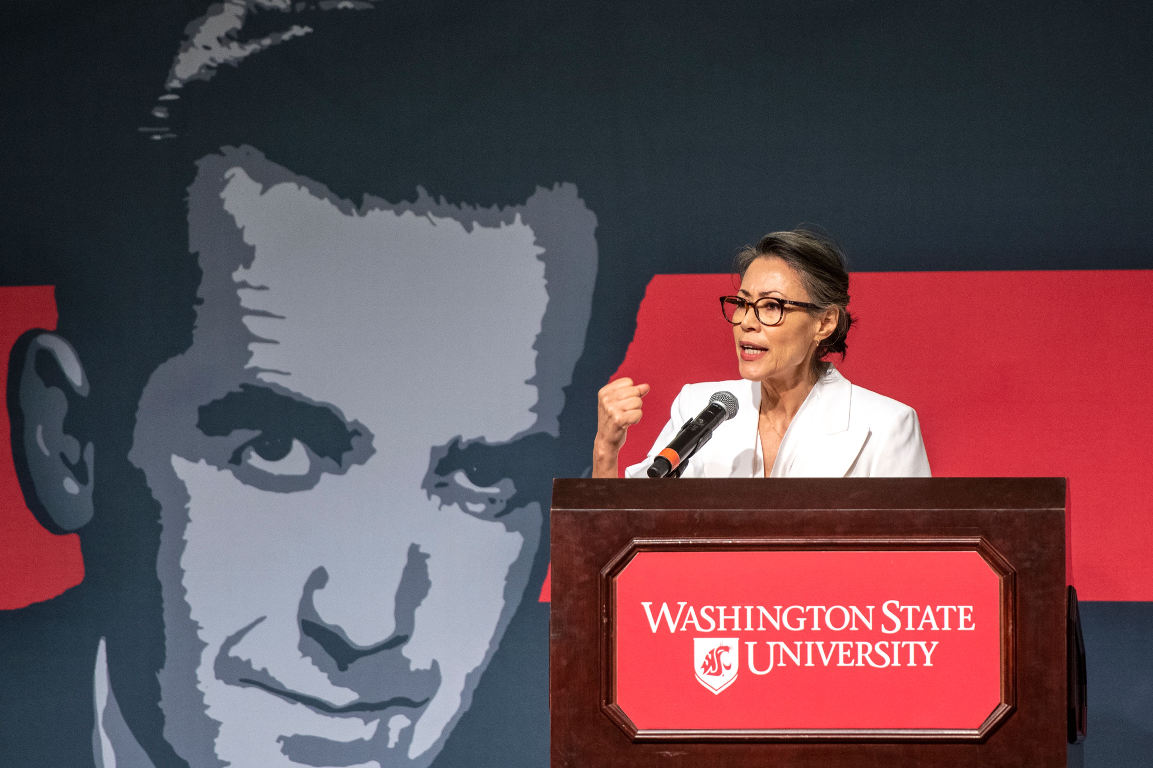 Journalist Ann Curry delivers a keynote speech Tuesday at the 46th annual Murrow Symposium in the Washington State University Compton Union Building in Pullman after receiving the Murrow Lifetime Achievement Award in Broadcast Journalism.