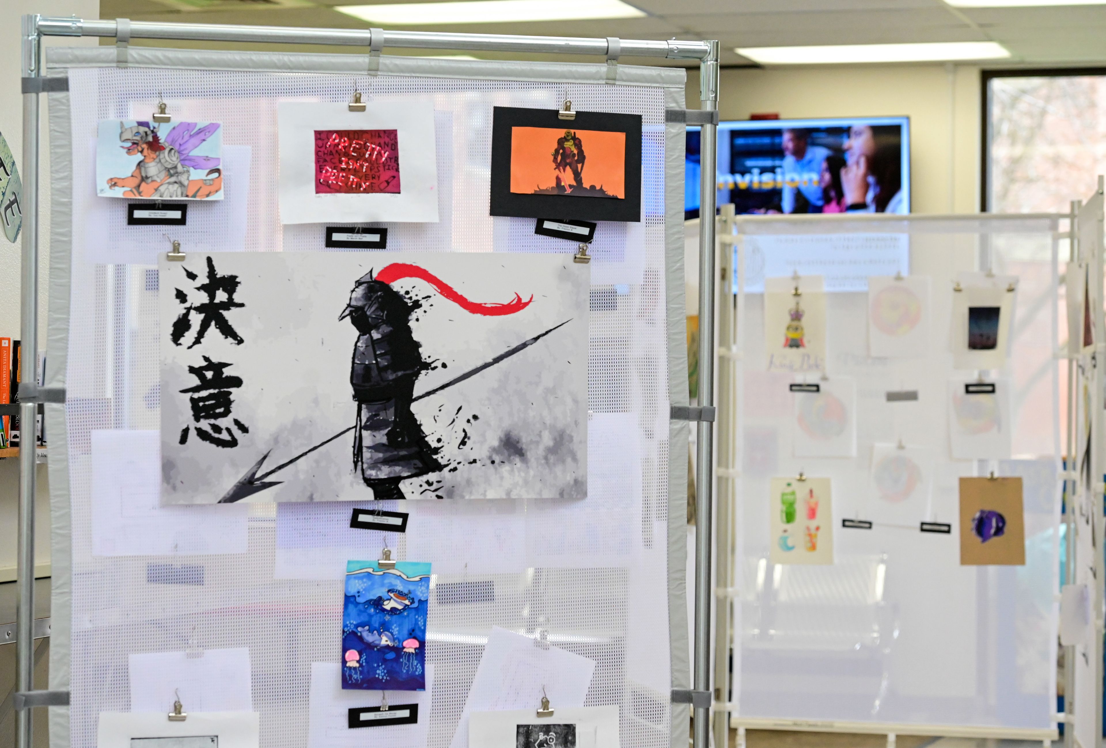 Visual art by Moscow High School students hangs in the common areas of the school as part of the annual Arts Fest on Wednesday.